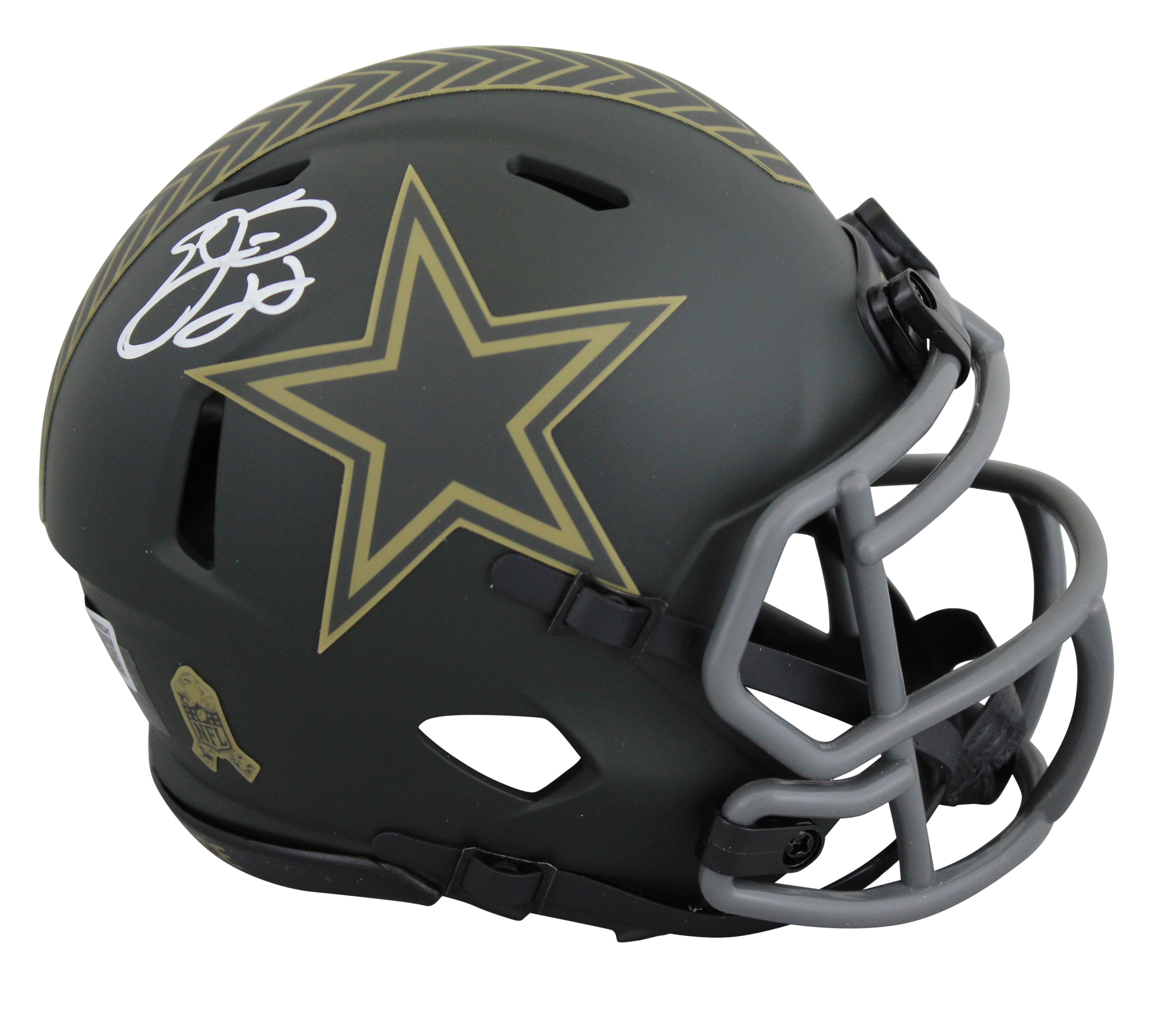 Cowboys Emmitt Smith Signed Salute To Service IV Speed Mini Helmet W/ Case BAS W
