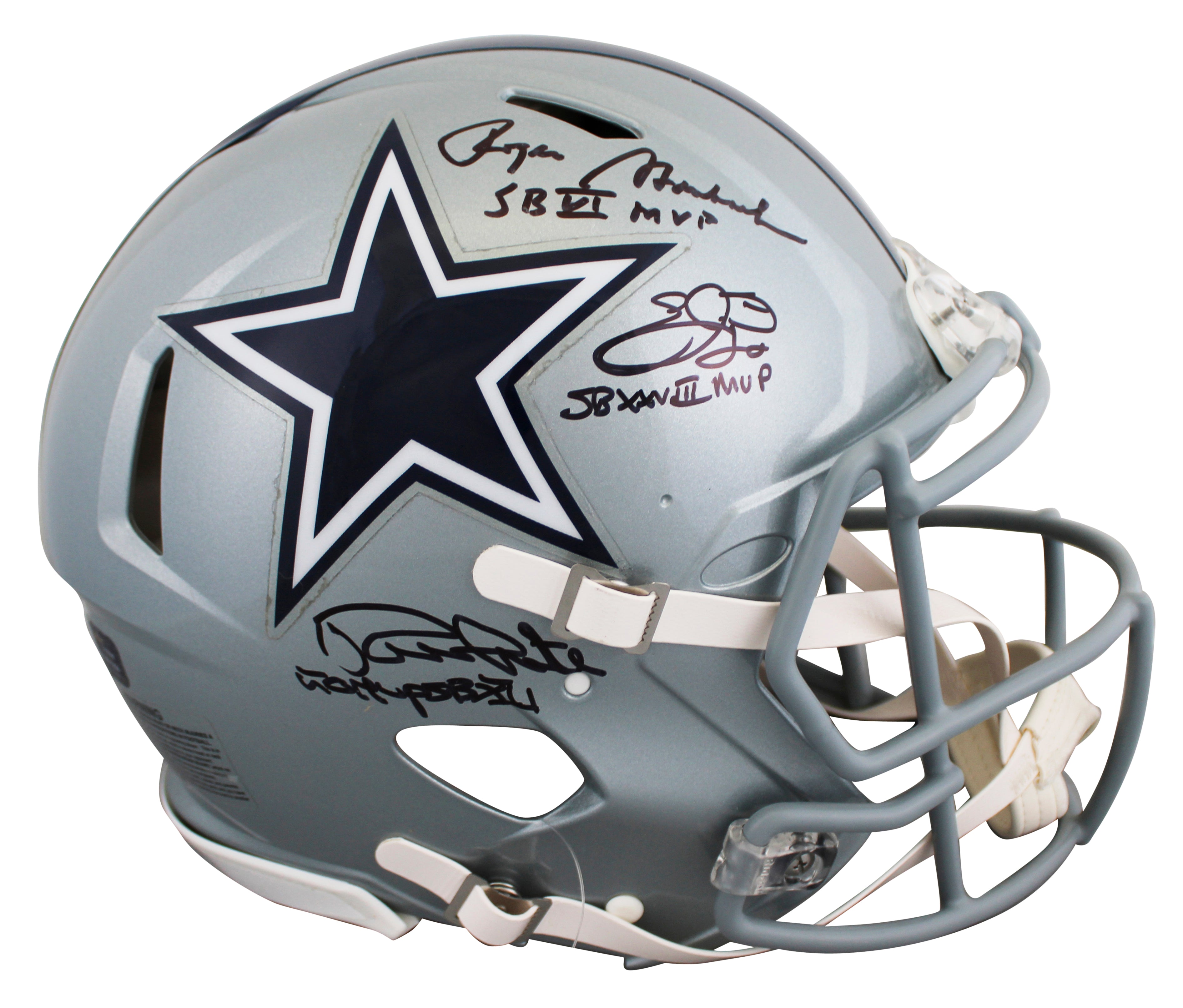 Cowboys SB MVPs (3) Smith, Staubach & White Signed F/S Speed Proline Helmet BAS