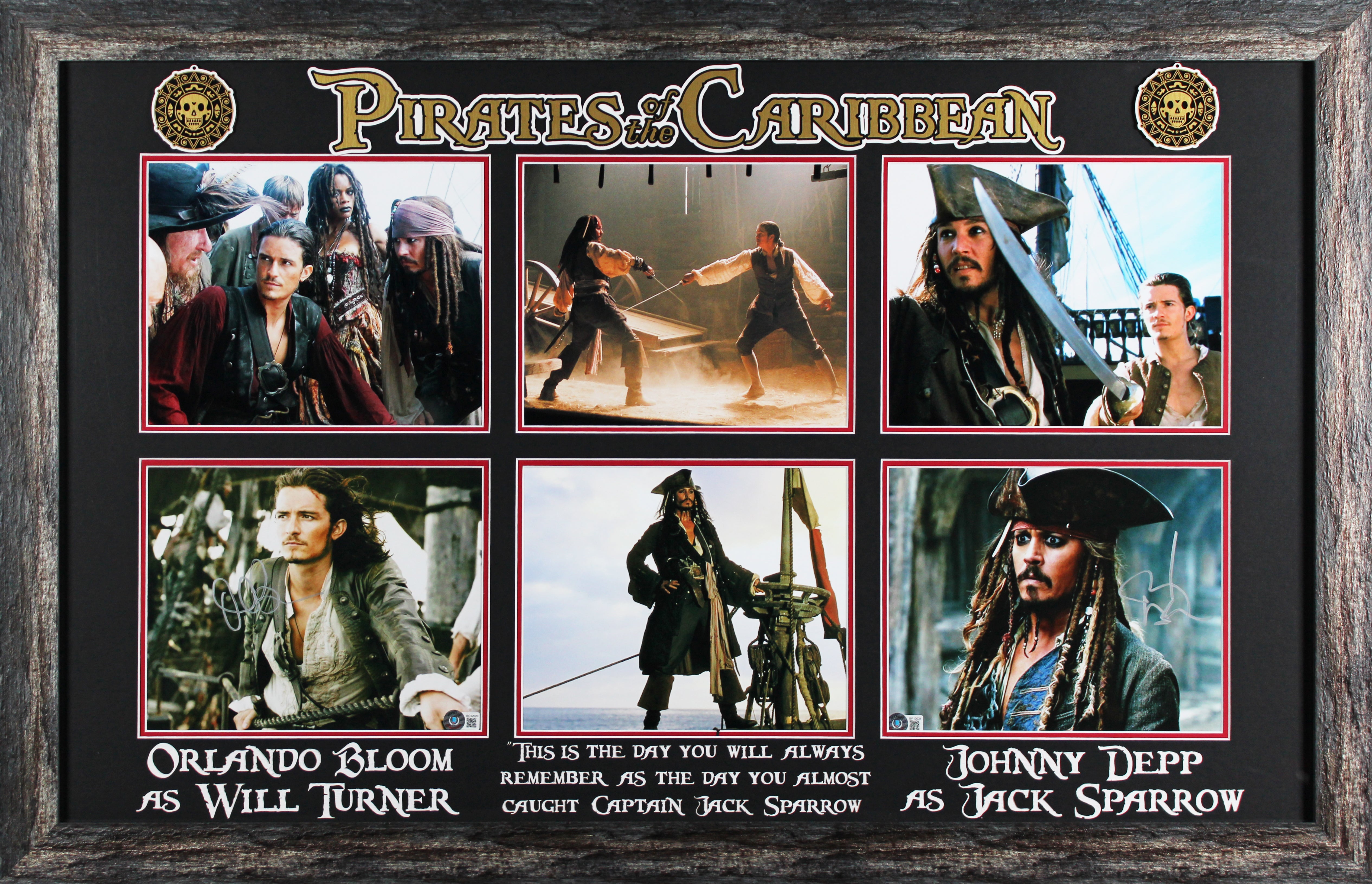 Johnny Depp & Orlando Bloom Pirates Of The Caribbean Signed Framed Display BAS