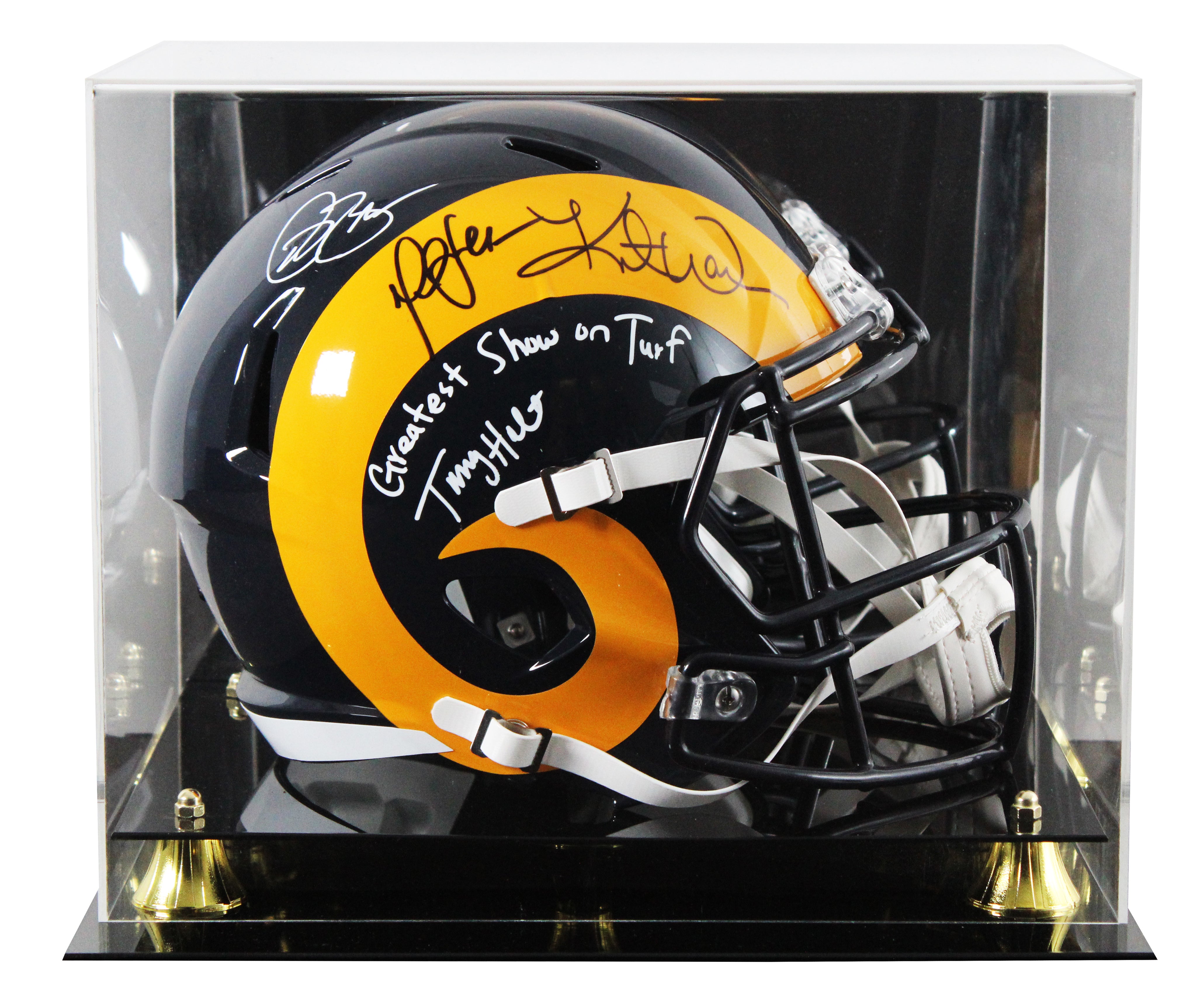 Rams (4) Bruce, Warner +2 Signed 81-99 TB F/S Speed Rep Helmet W/ Case BAS Wit