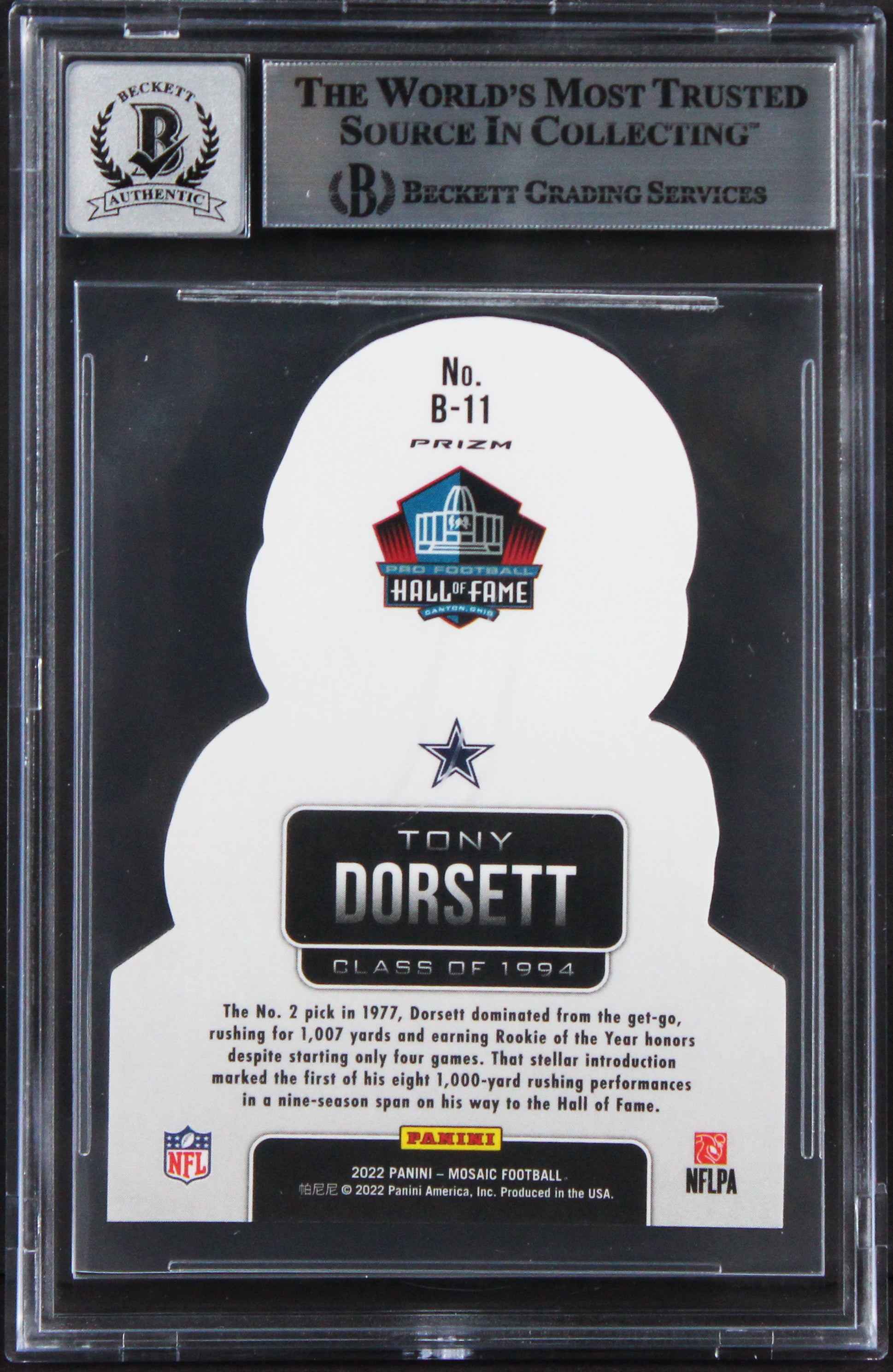 Cowboys Tony Dorsett Signed 2022 Panini Mosaic Busted #11 Card Auto 10! BAS Slab