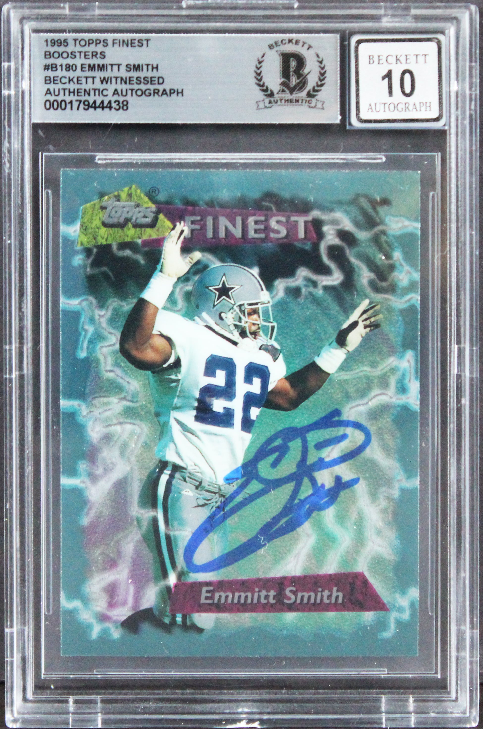 Cowboys Emmitt Smith Signed 1995 Topps Finest Boost #B180 Card Auto 10! BAS Slab