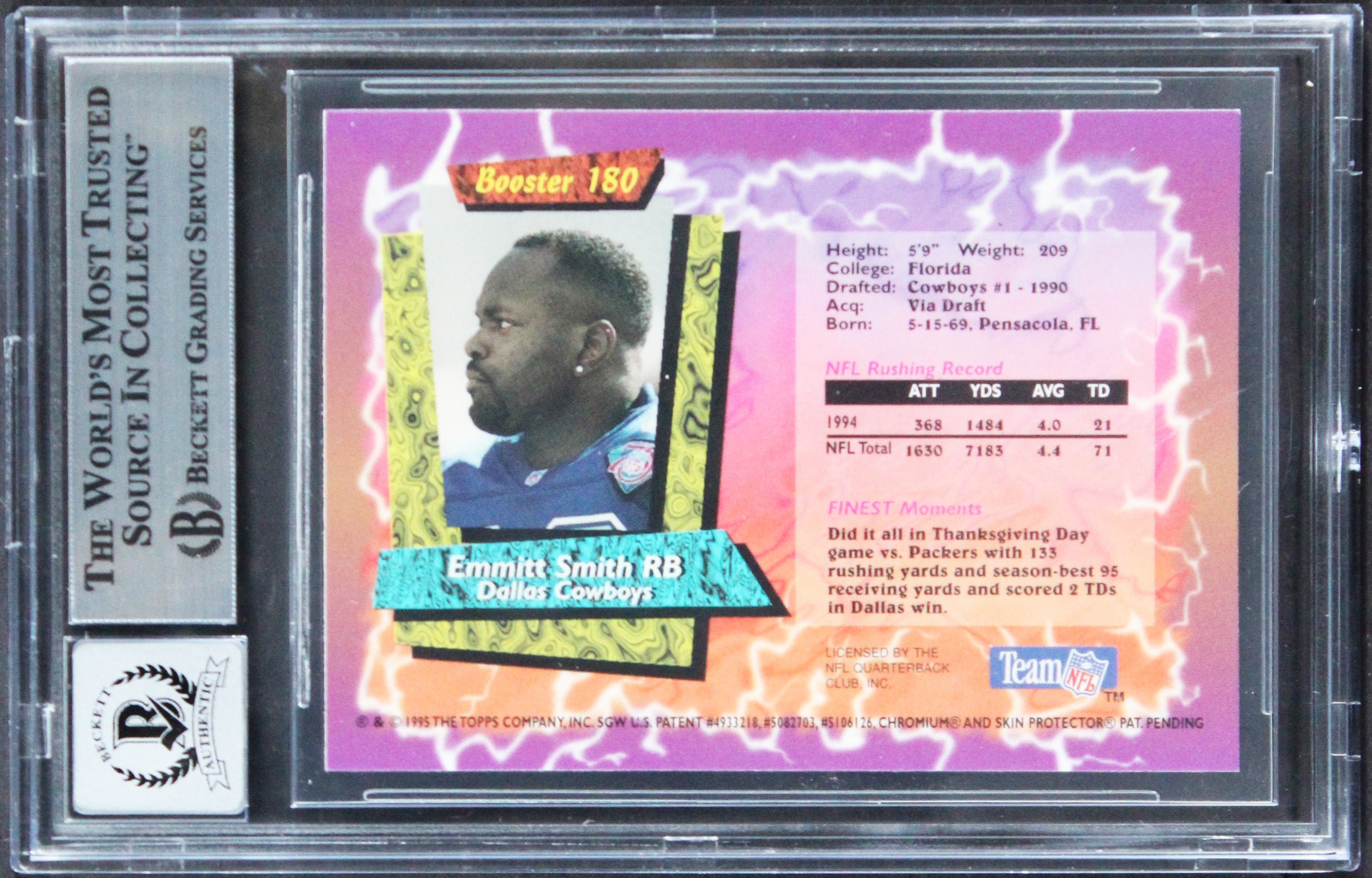 Cowboys Emmitt Smith Signed 1995 Topps Finest Boost #B180 Card Auto 10! BAS Slab