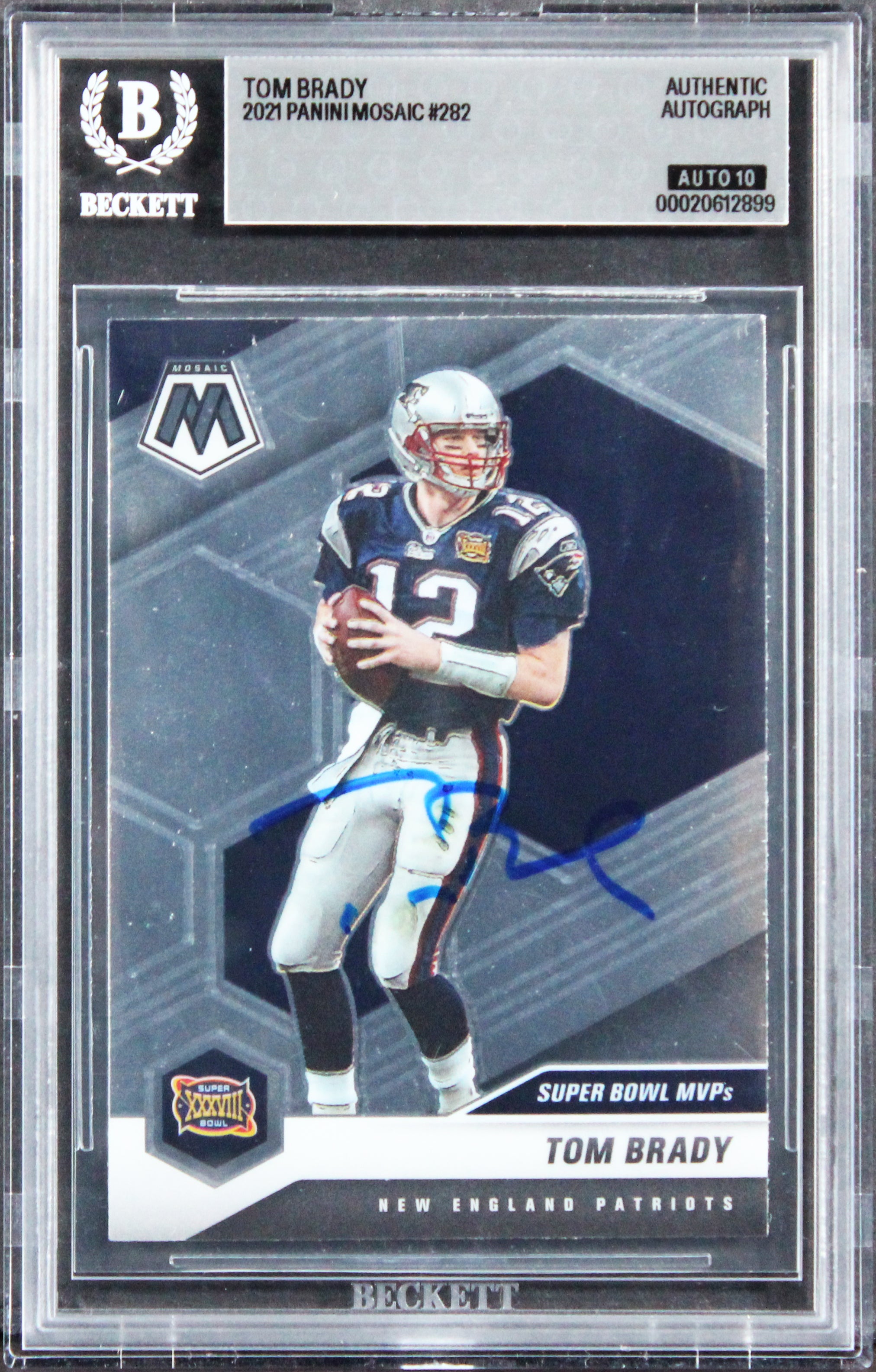 Patriots Tom Brady Signed 2021 Panini Mosaic #282 Card Auto 10! BAS Slabbed