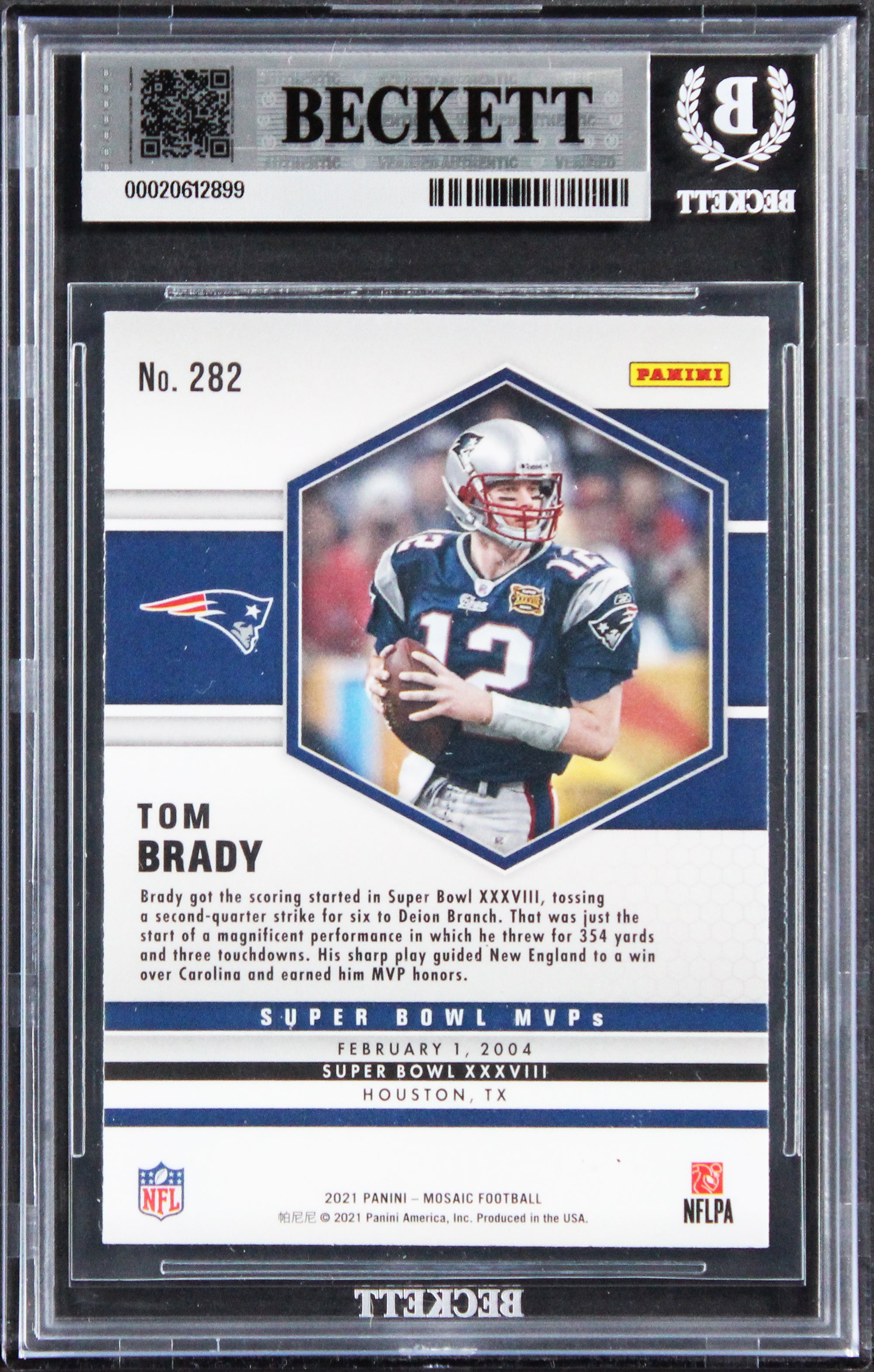 Patriots Tom Brady Signed 2021 Panini Mosaic #282 Card Auto 10! BAS Slabbed