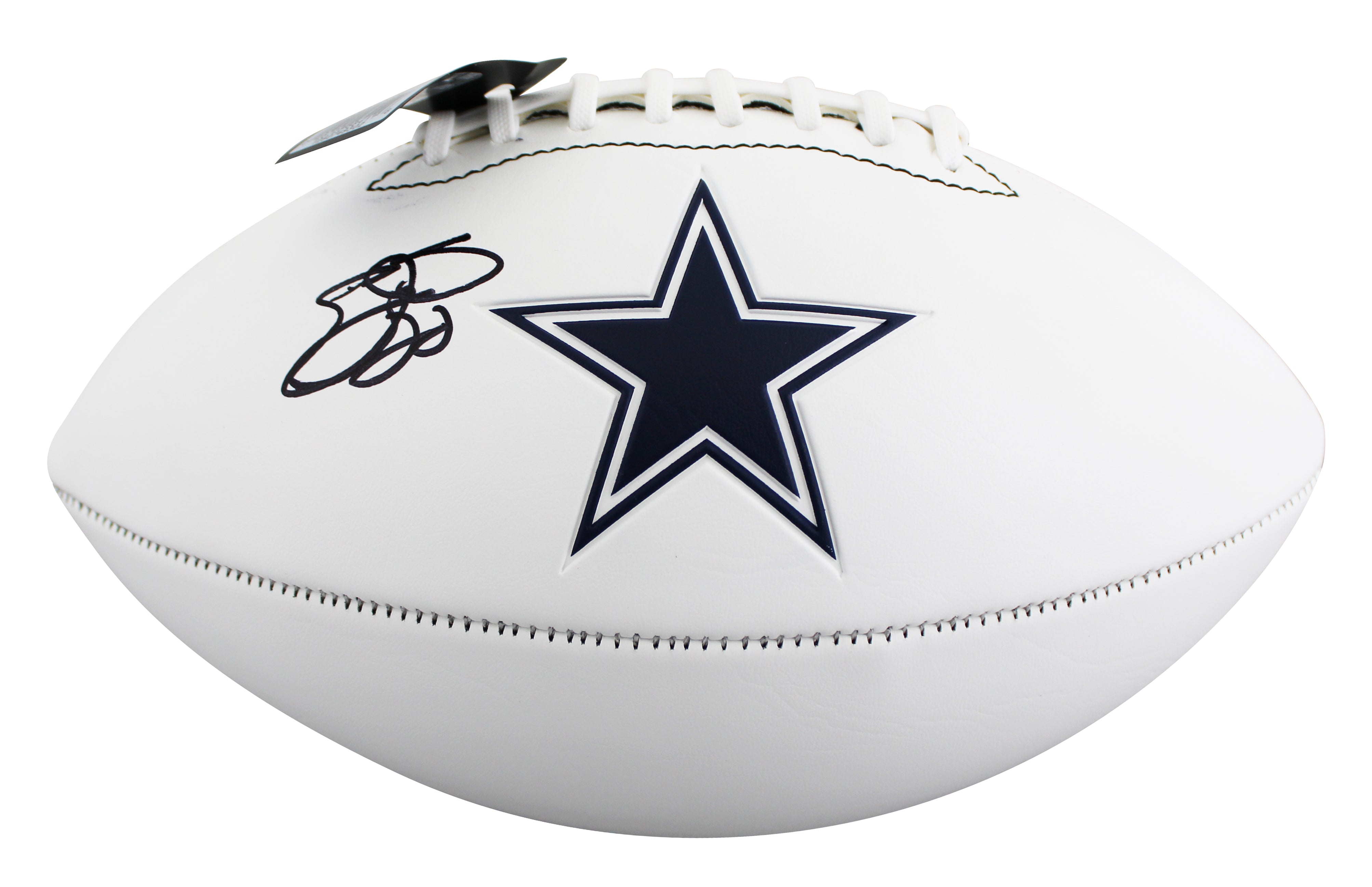 Cowboys Emmitt Smith Signed Franklin White Panel Logo Football BAS Witnessed