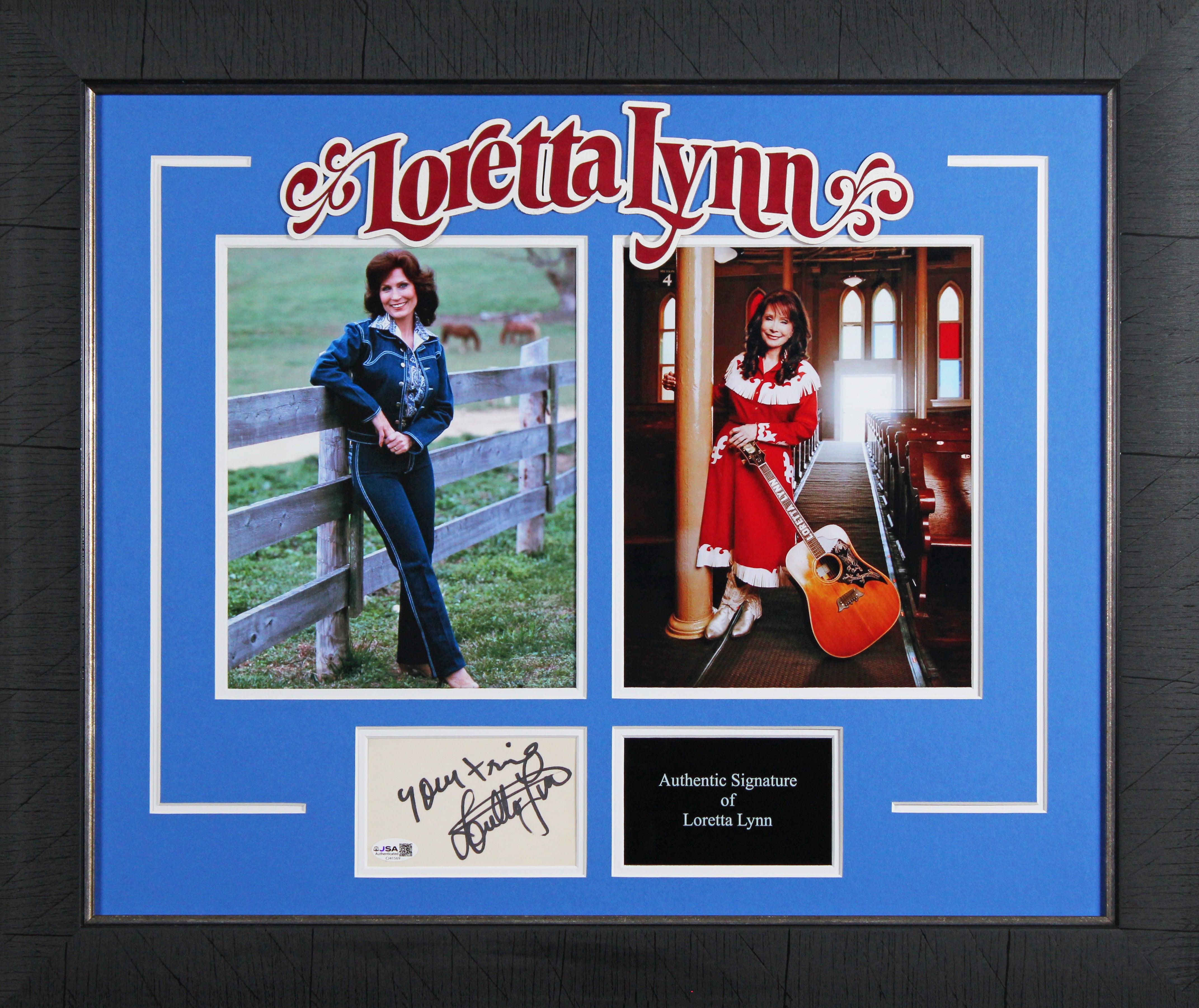 Loretta Lynn Authentic Signed & Framed 3x5 Index Card Autographed JSA #CJ41569