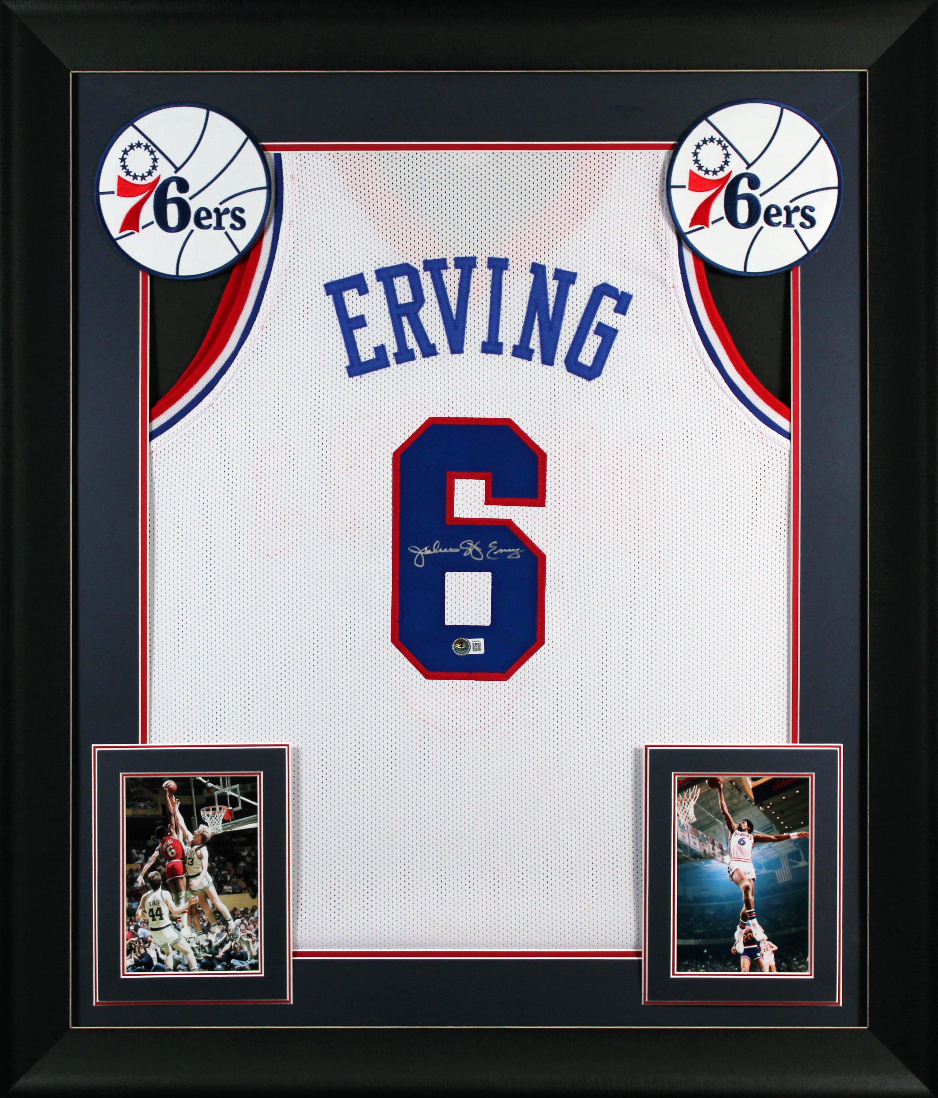 Julius "Dr. J" Erving Authentic Signed White Pro Style Framed Jersey BAS 3