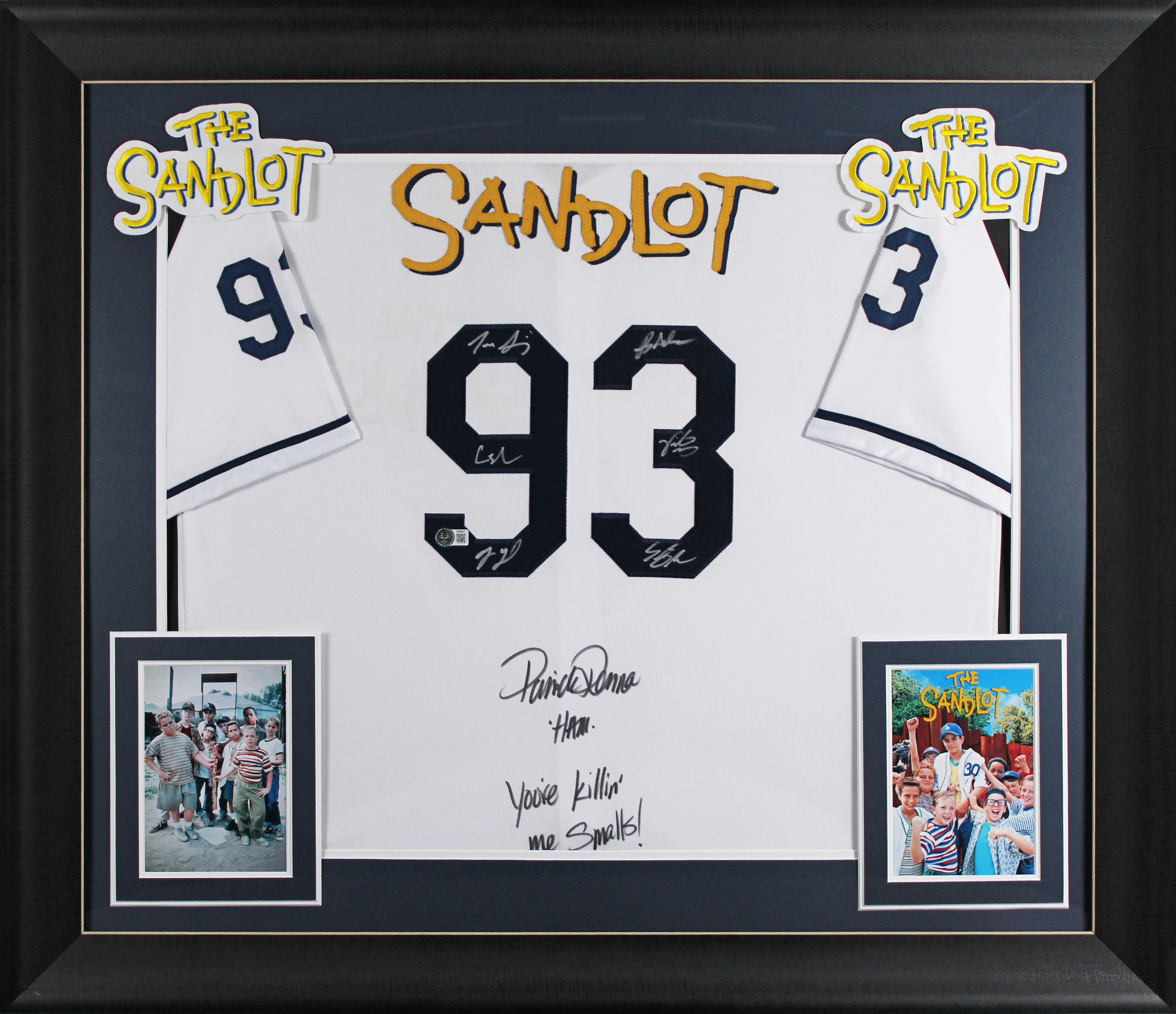 The Sandlot Cast (7) Renna, Guiry, Leopardi, York +3 Signed Framed Jersey BAS W