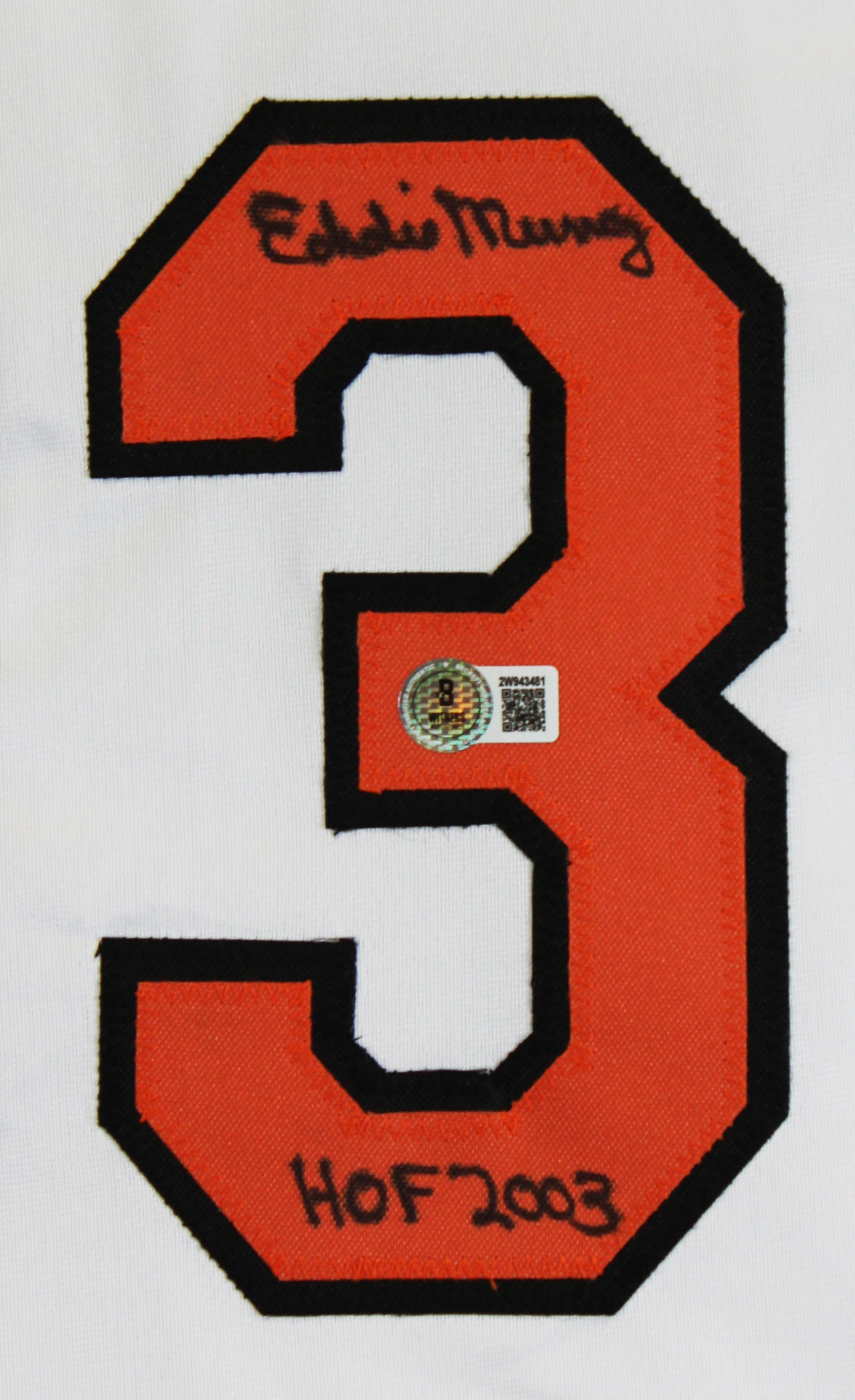 Eddie Murray "HOF 03" Authentic Signed White Pro Style Jersey BAS Witnessed