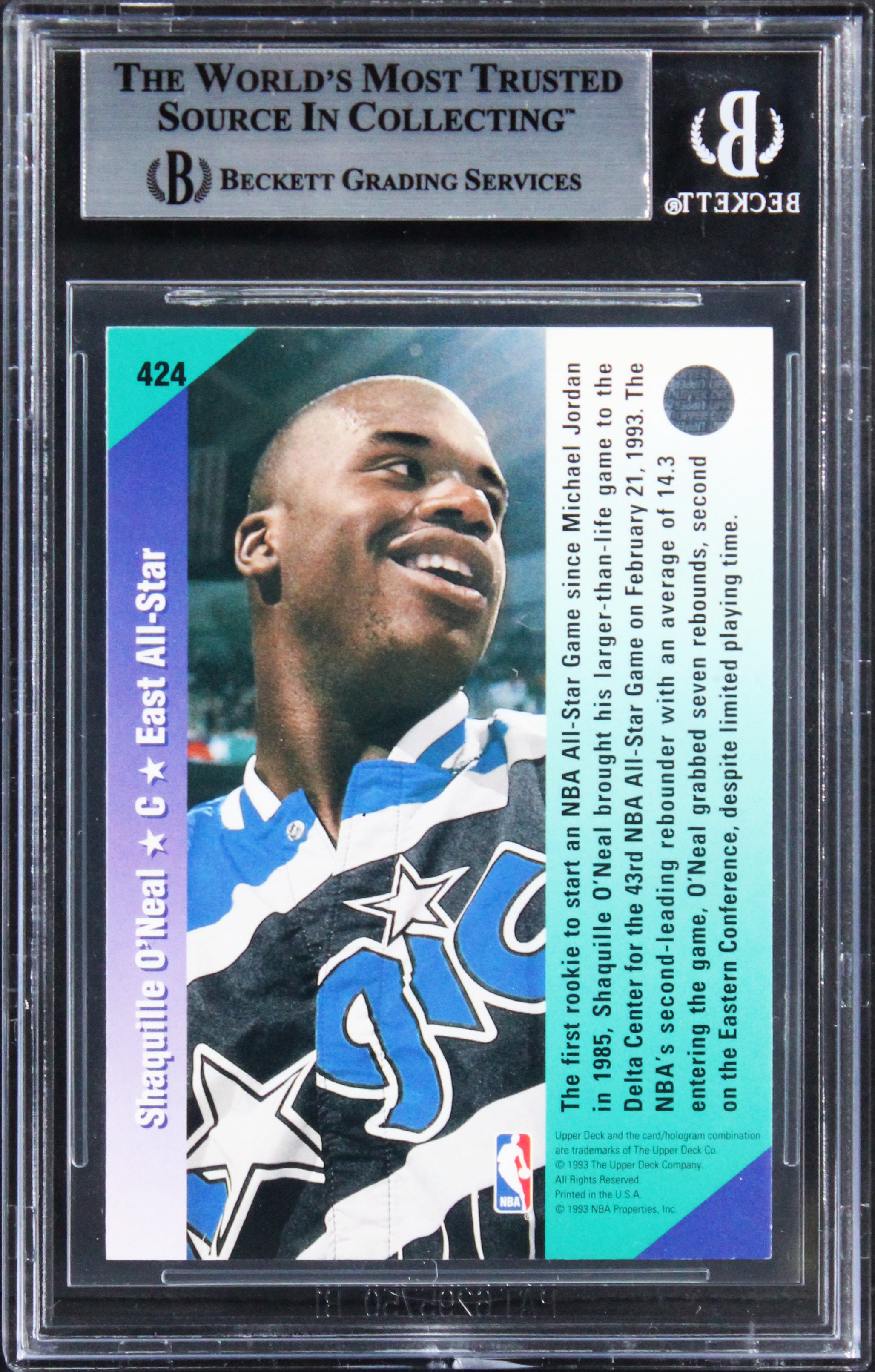 Magic Shaquille O'Neal Signed 1992 Upper Deck #424 Rookie Card BAS Slabbed