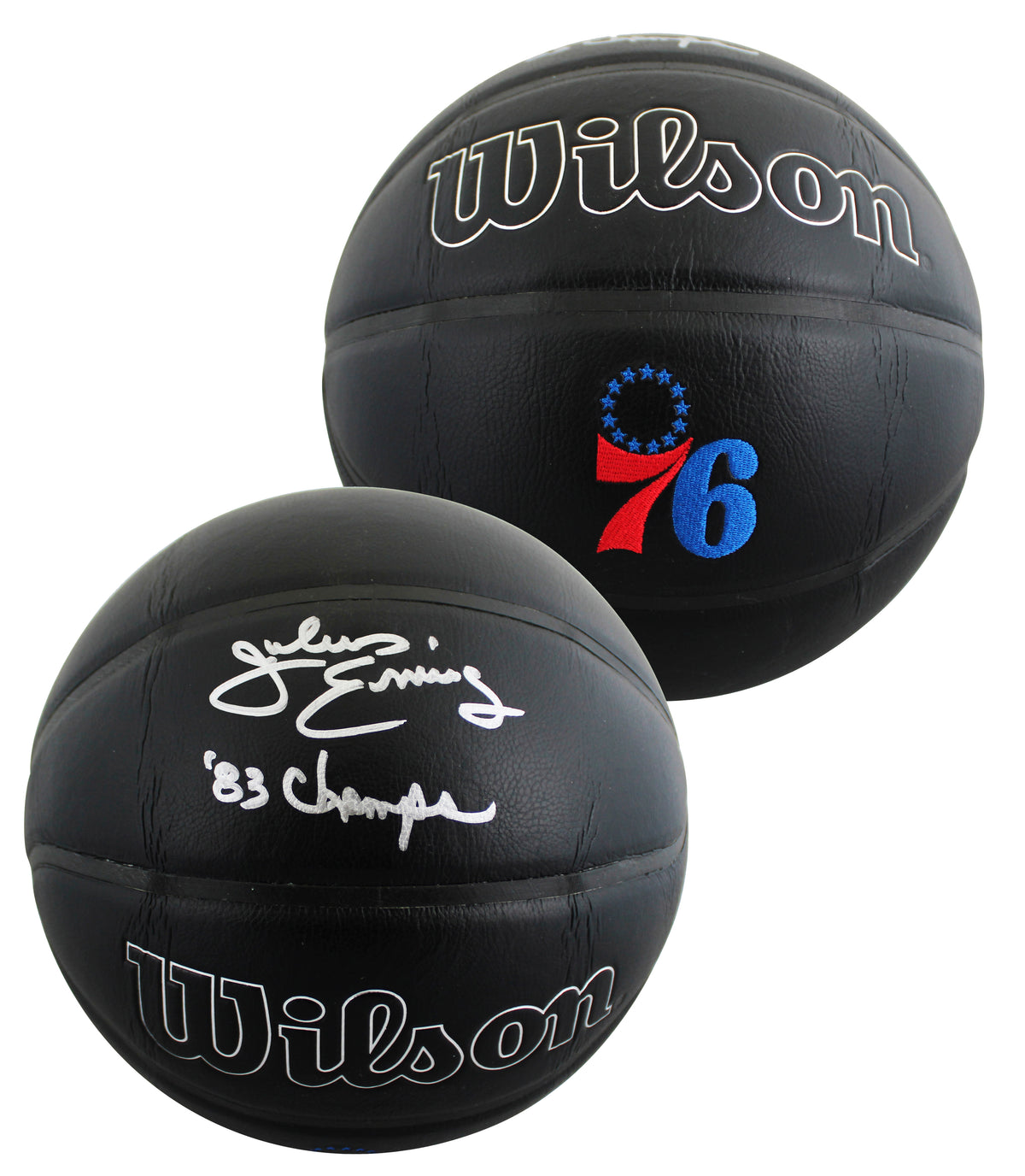 76ers Julius "Dr. J" Erving "83 Champs" Signed Black Logo Basketball W/ Case JSA