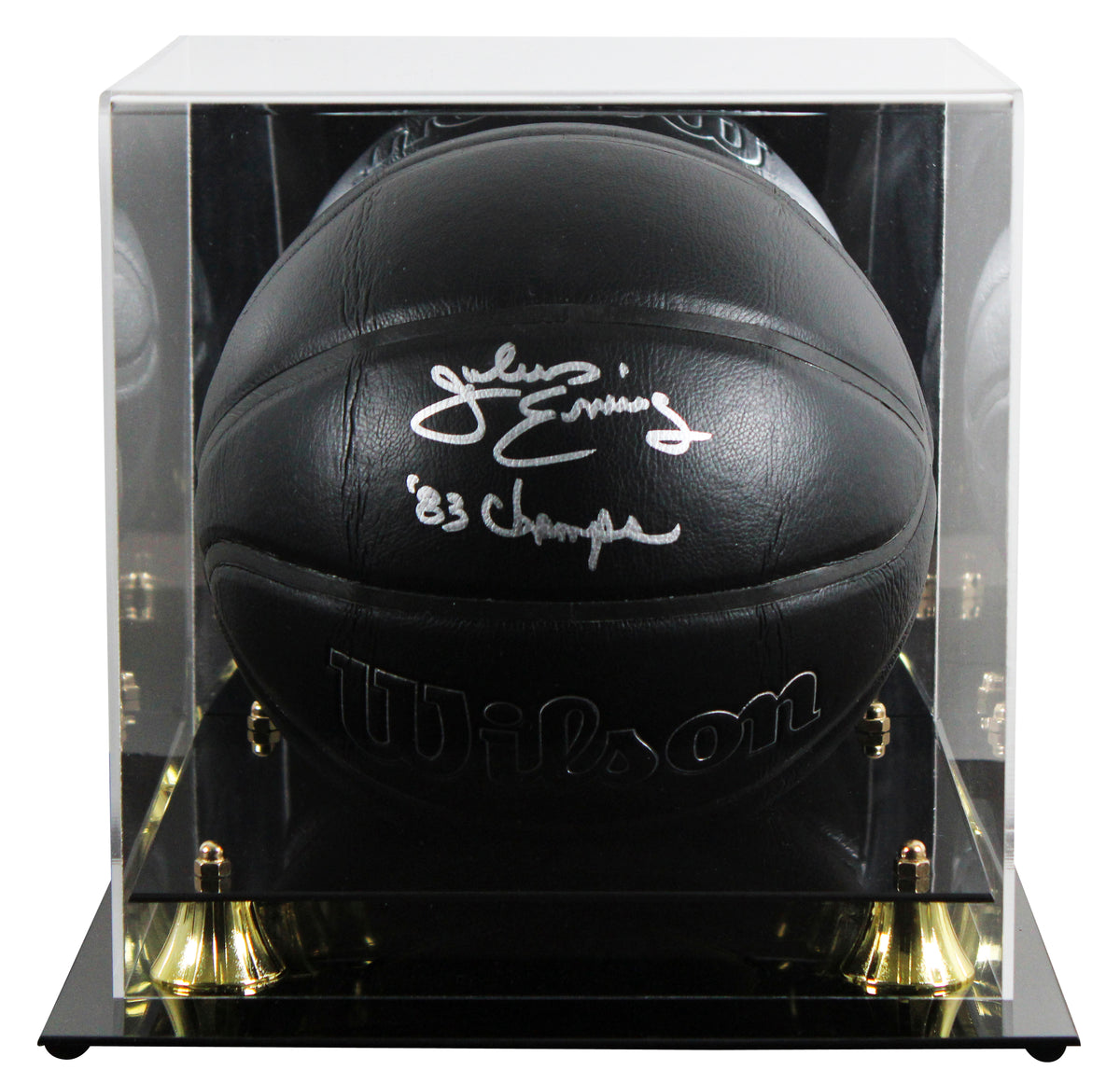 76ers Julius "Dr. J" Erving "83 Champs" Signed Black Logo Basketball W/ Case JSA