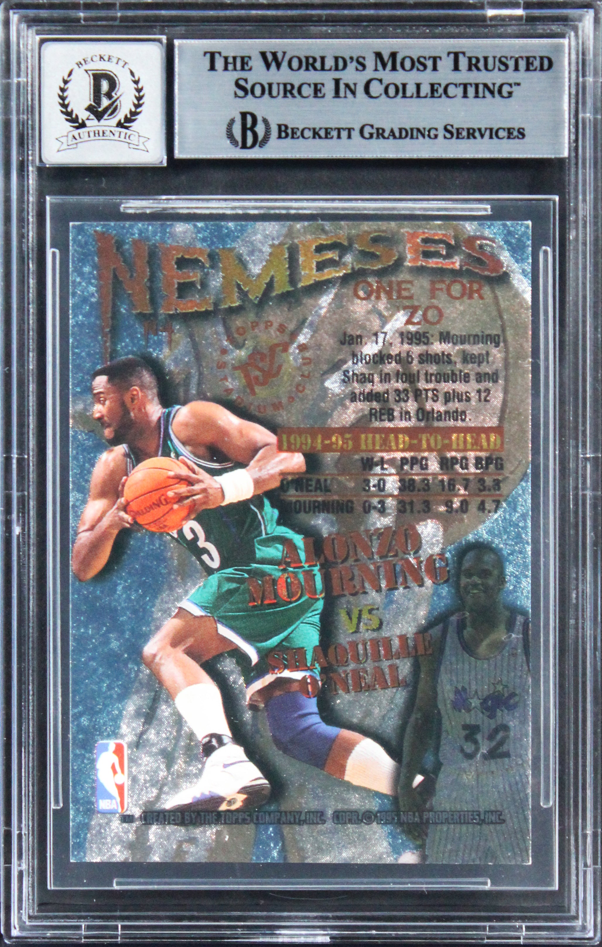 Shaquille O'Neal Signed 1995 Stadium Club Nemeses #N4 Card Auto 10! BAS Slabbed