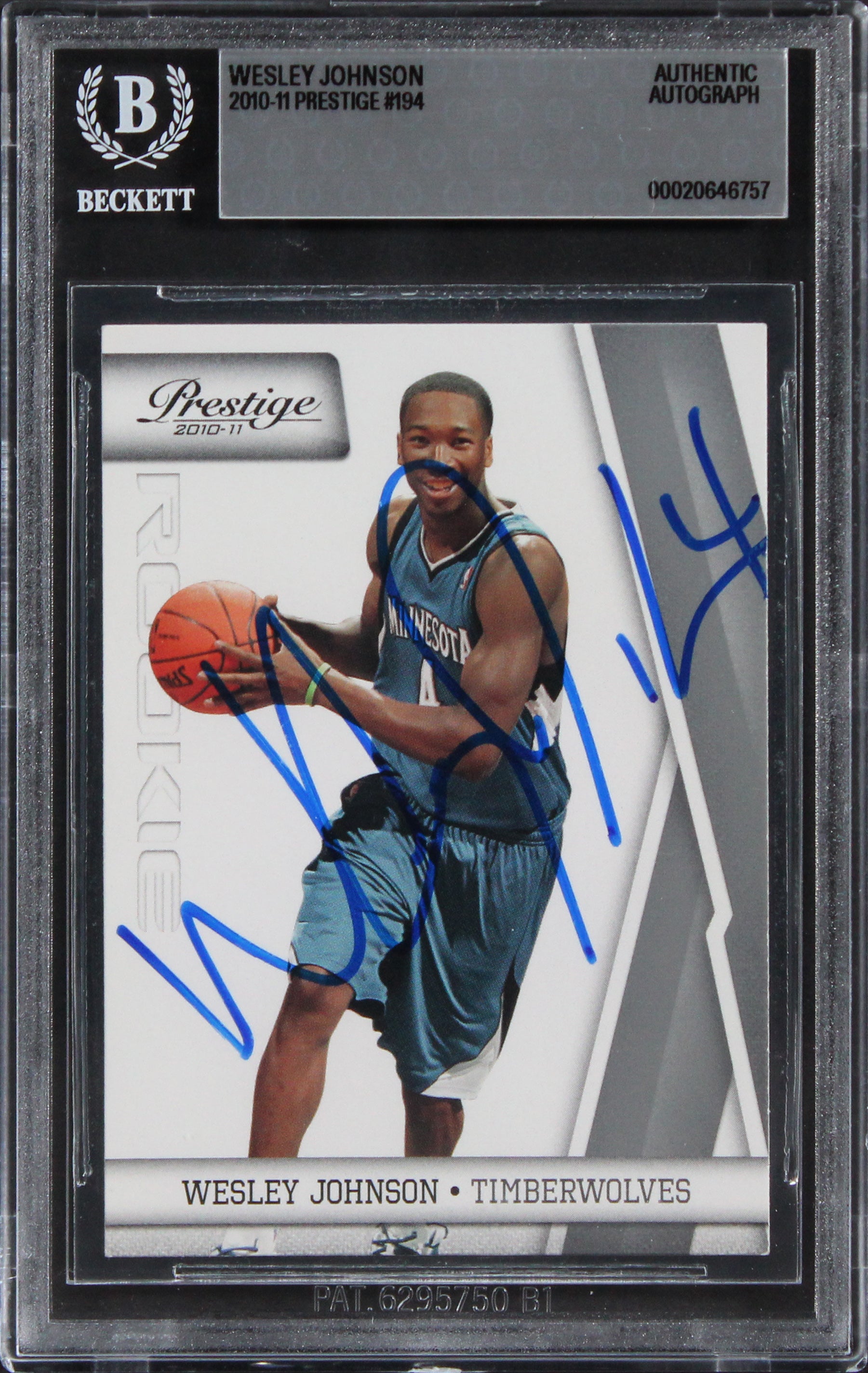 Timberwolves Wesley Johnson Authentic Signed 2010 Prestige #194 Card BAS Slab