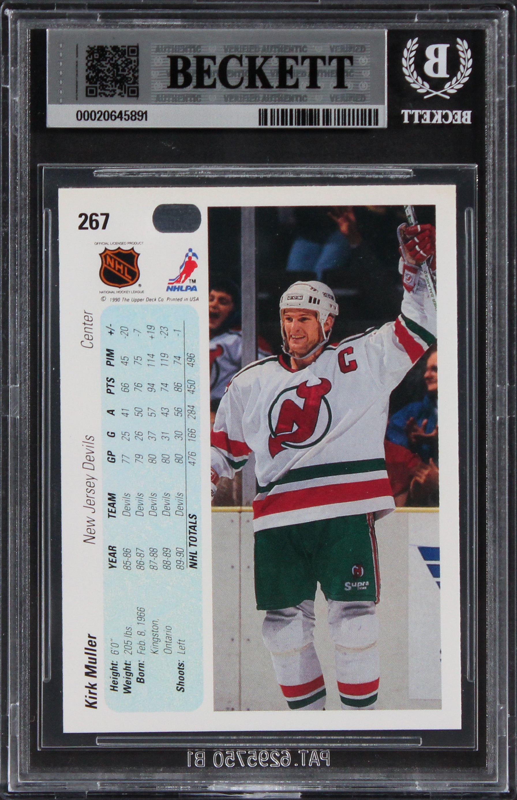 Devils Kirk Muller Signed 1990 Upper Deck #287 Card Auto Graded 10! BAS Slabbed