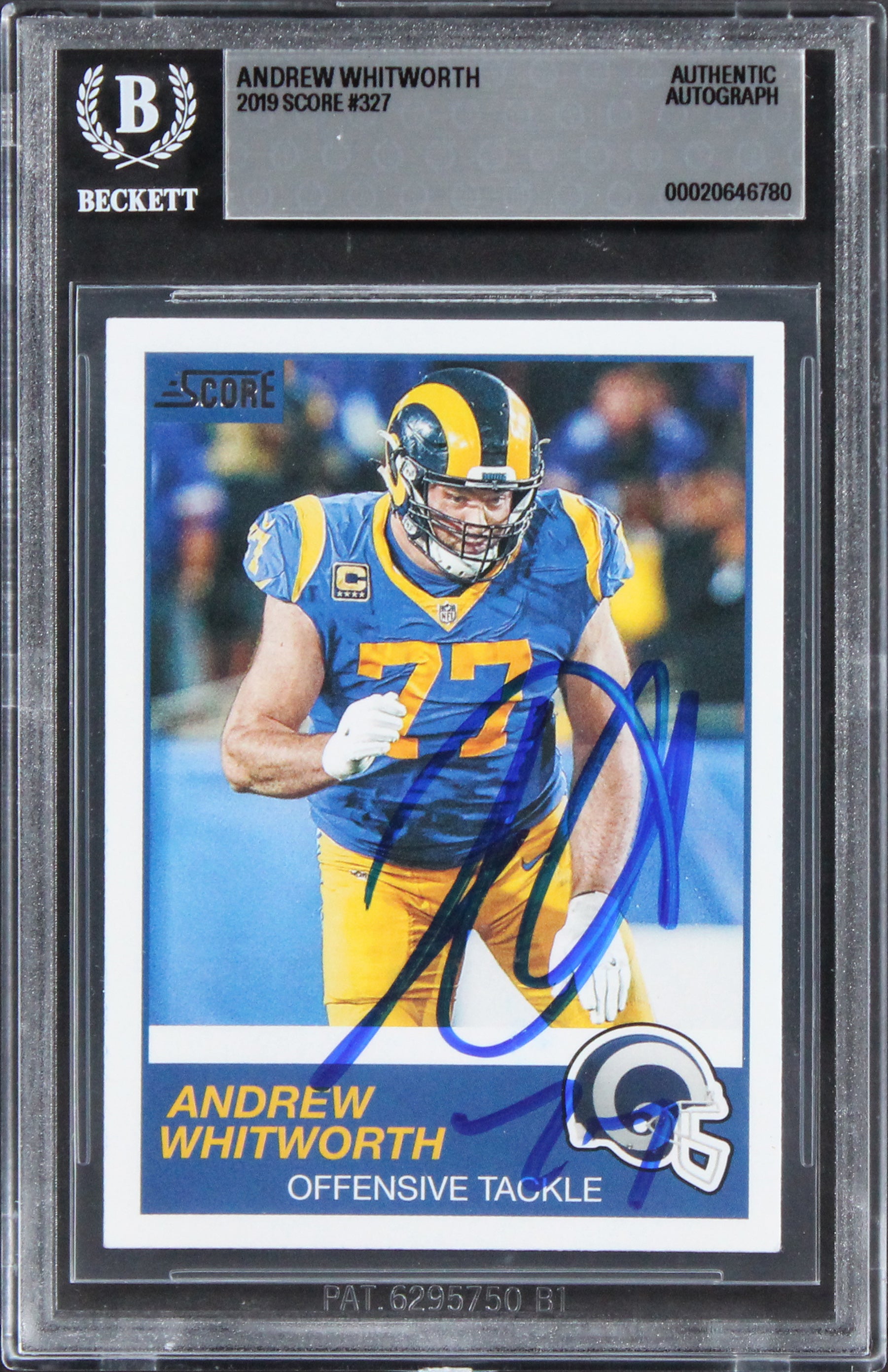 Rams Andrew Whitworth Authentic Signed 2019 Score #327 Card BAS Slabbed 2