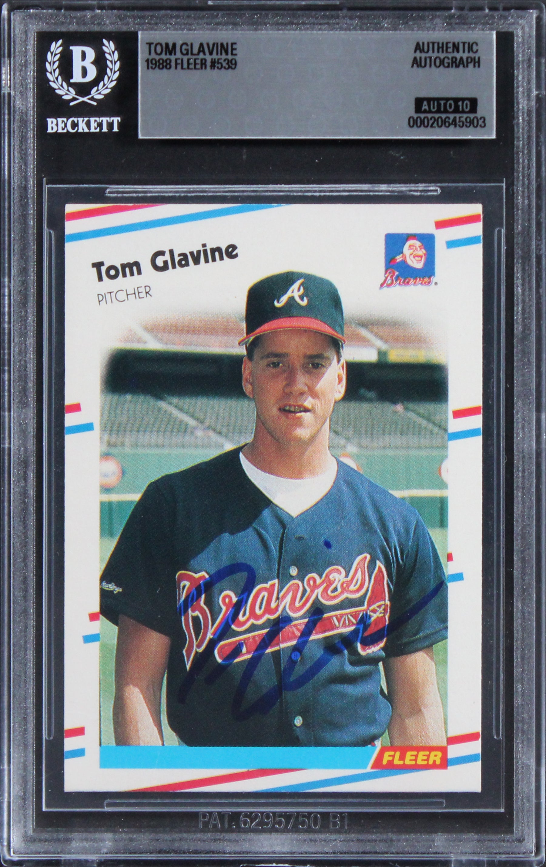 Braves Tom Glavine Signed 1988 Fleer #539 Rookie Card Auto Gem 10! BAS Slabbed