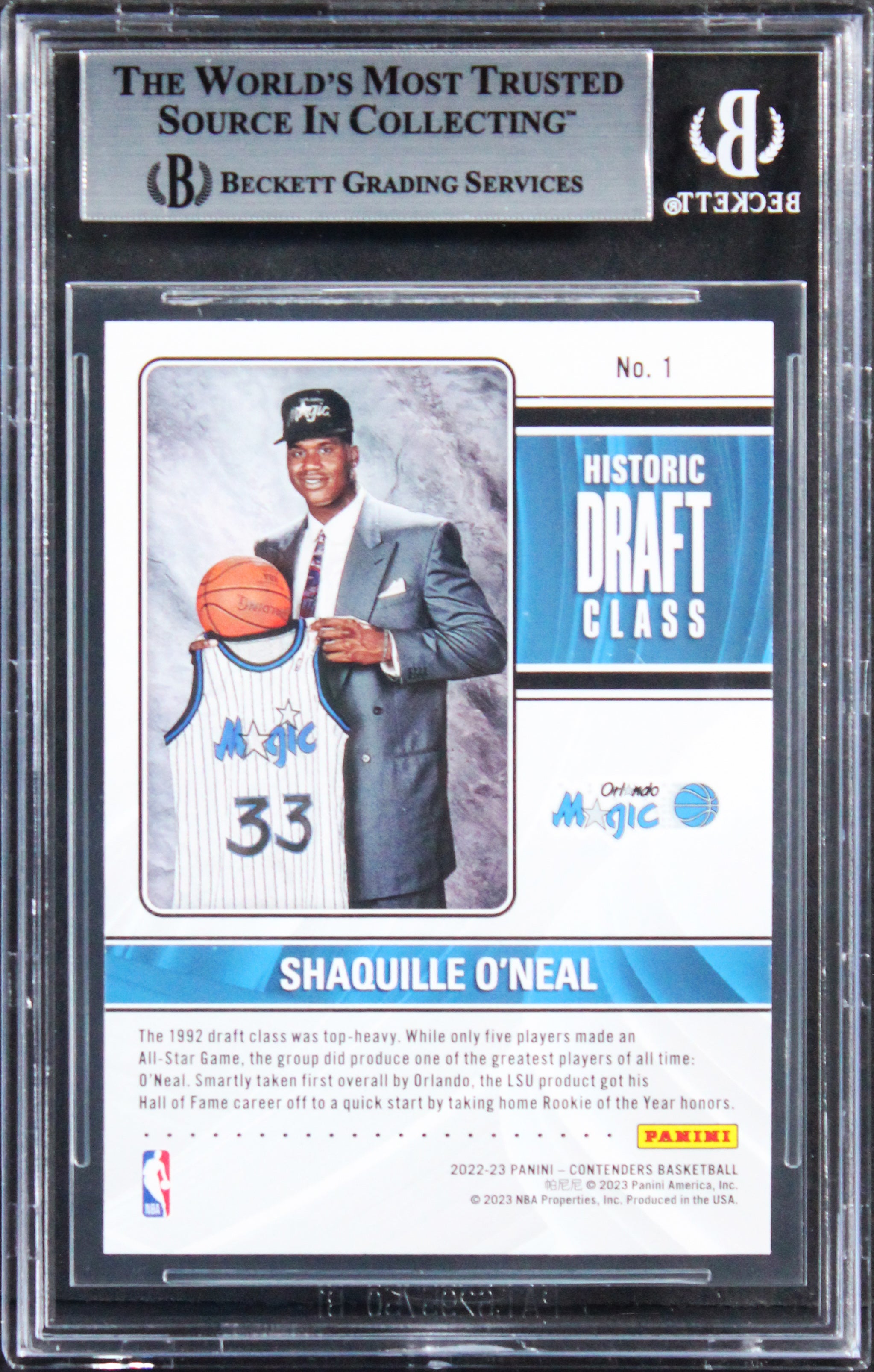Shaq O'Neal Signed 2022 Panini Contenders Historic Draft Class #1 Card BAS Slab
