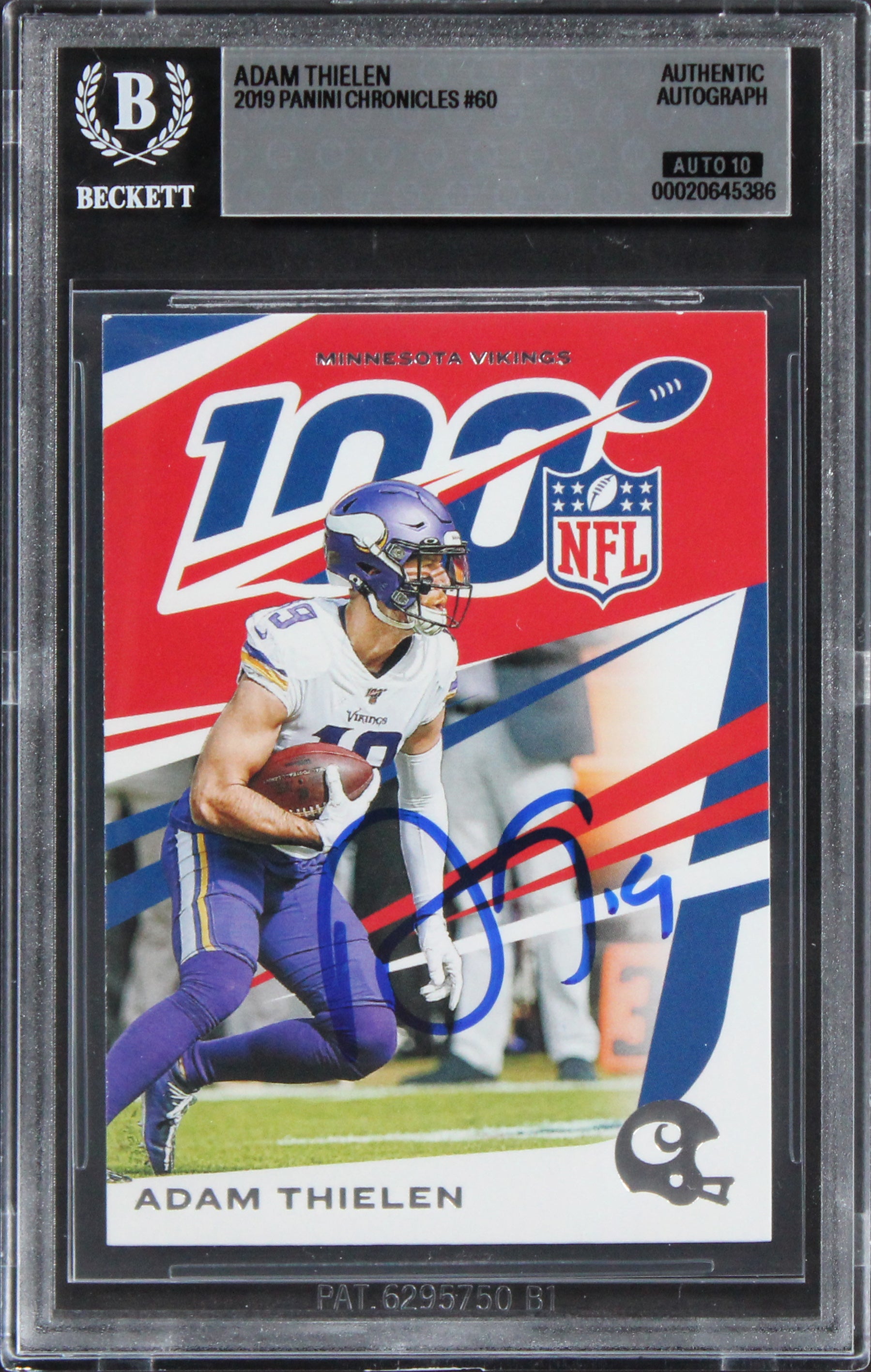 Vikings Adam Thielen Signed 2019 Panini Chronicles #60 Card Auto GM 10! BAS Slab