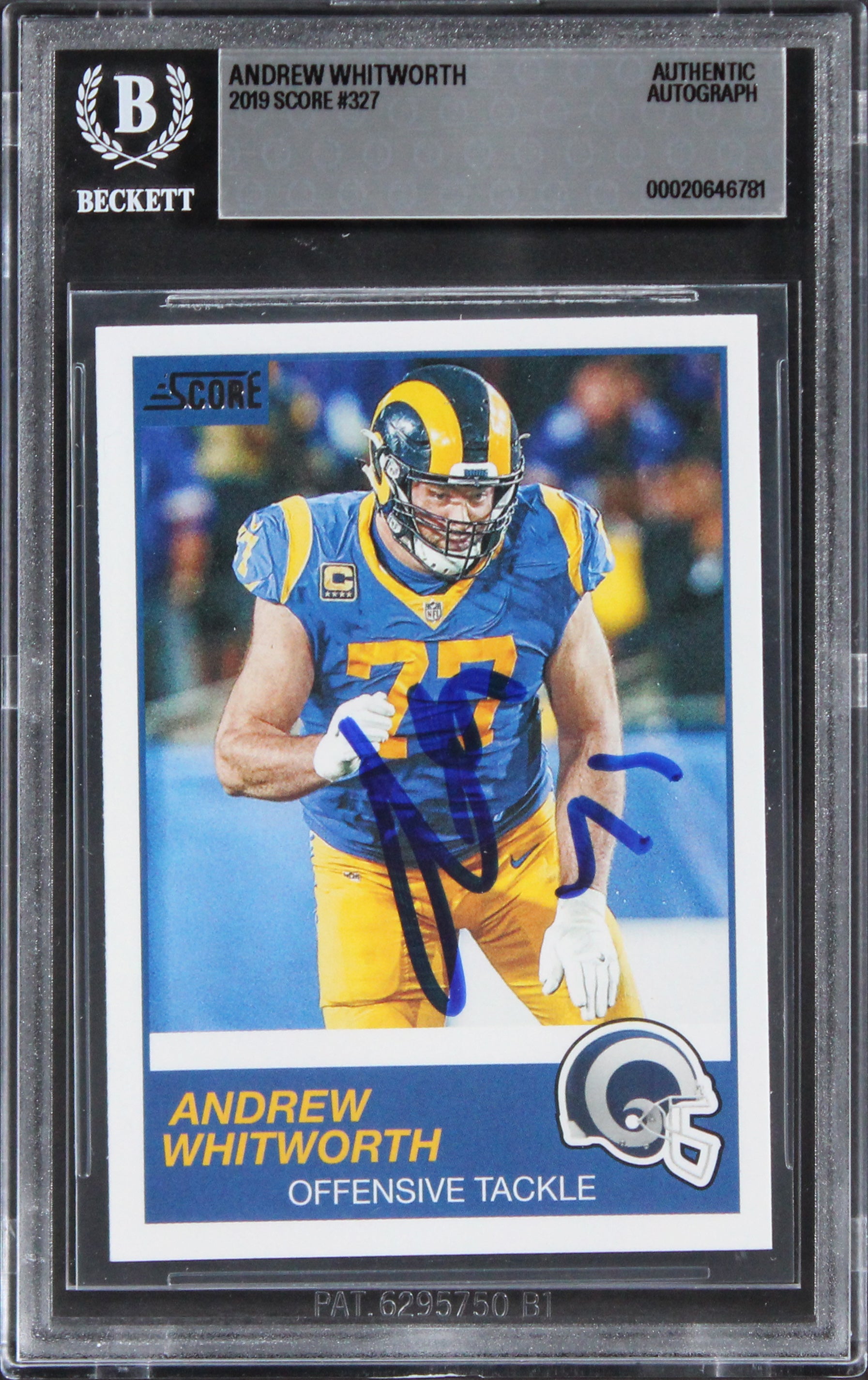 Rams Andrew Whitworth Authentic Signed 2019 Score #327 Card BAS Slabbed