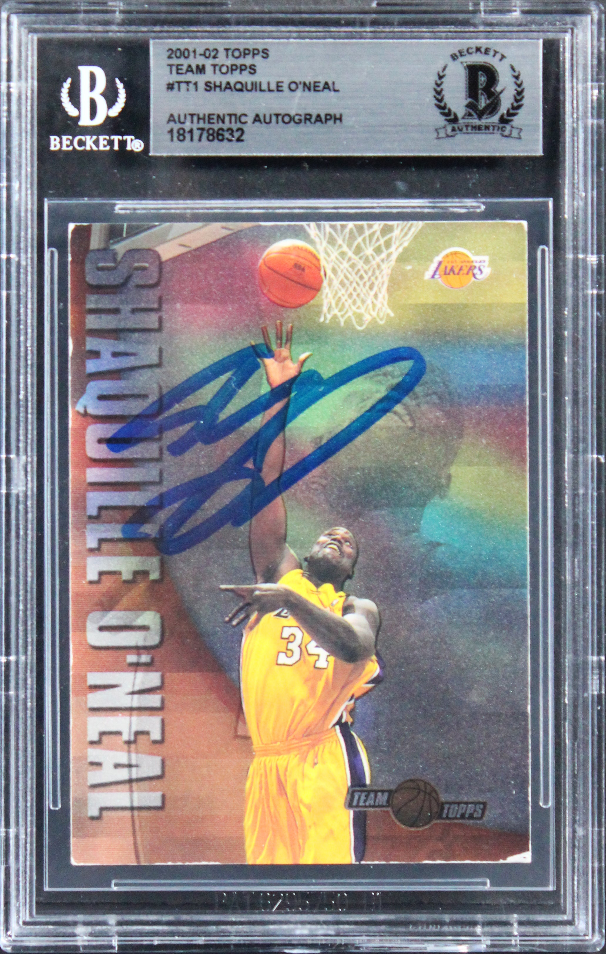 Lakers Shaquille O'Neal Signed 2001 Topps Team Topps #TT1 Card BAS Slabbed