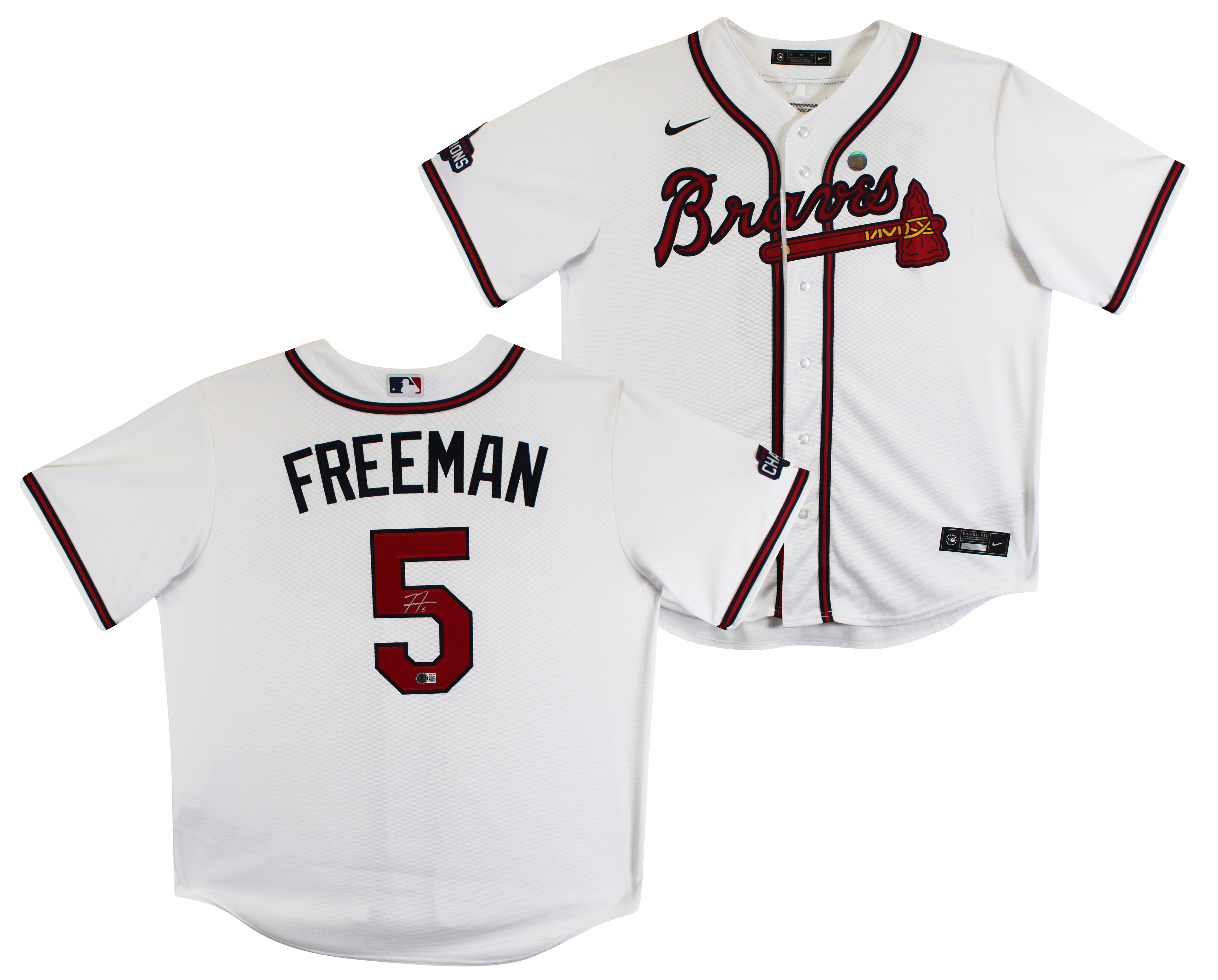 Braves Freddie Freeman Signed White Nike Jersey w/ 2021 WS Patch BAS #BW21211
