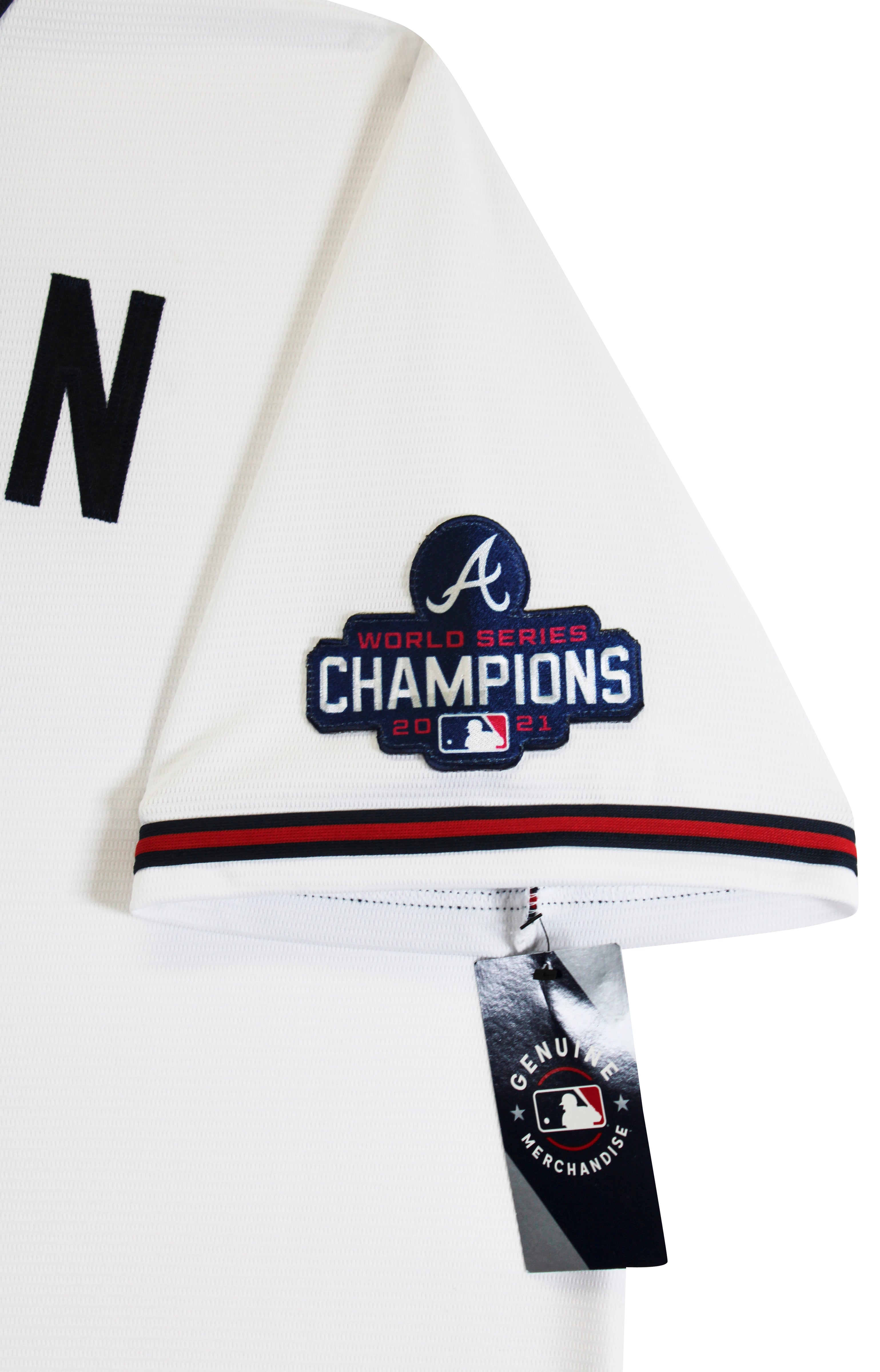 Braves Freddie Freeman Signed White Nike Jersey w/ 2021 WS Patch BAS #BW21211