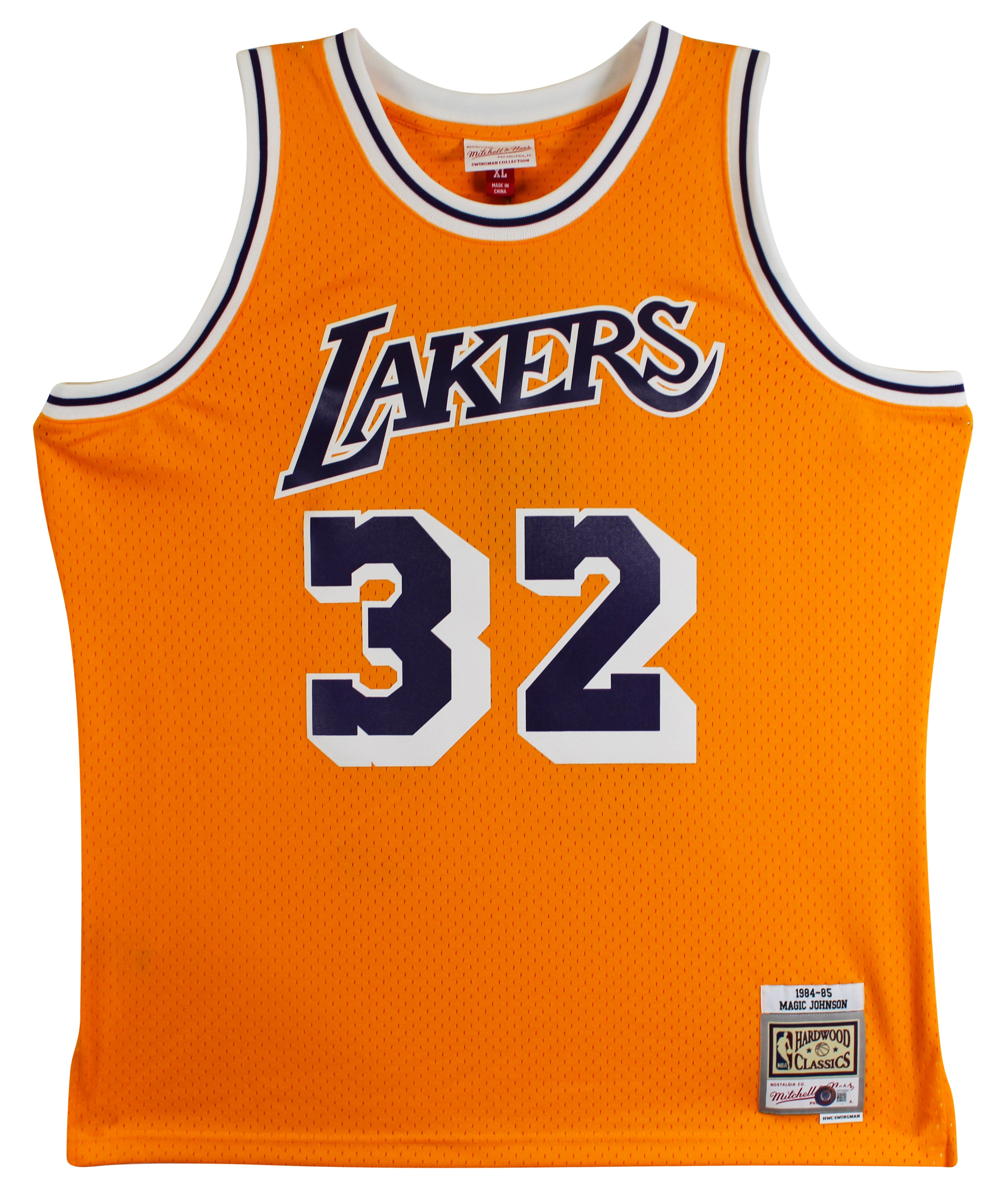 Showtime Lakers (6) Johnson, Worthy, Rambis +3 Signed Yellow M&N Jersey BAS Wit