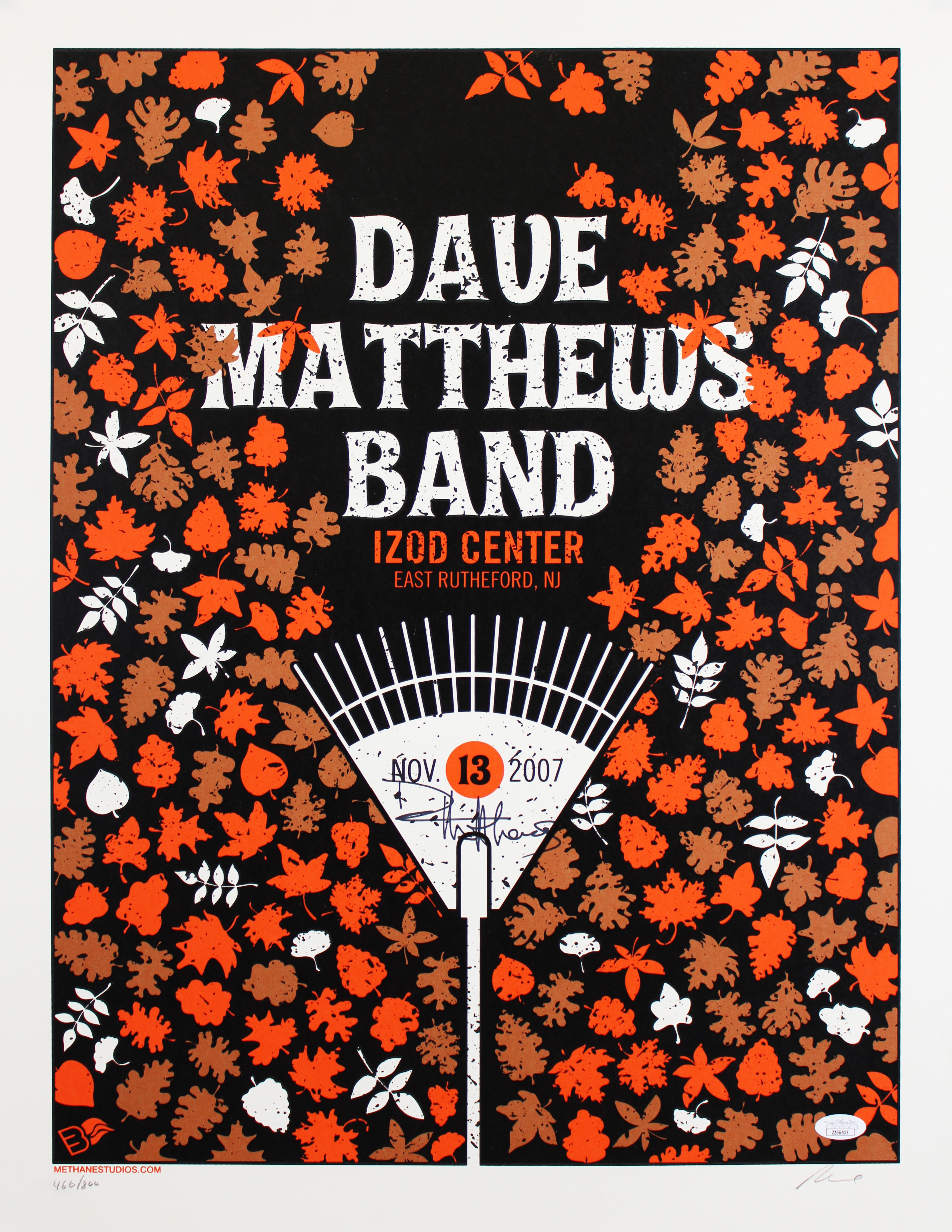 Dave Matthews DMB Signed 2007 Izod Center 19x25 Poster LE #466/800 JSA #ZZ66505