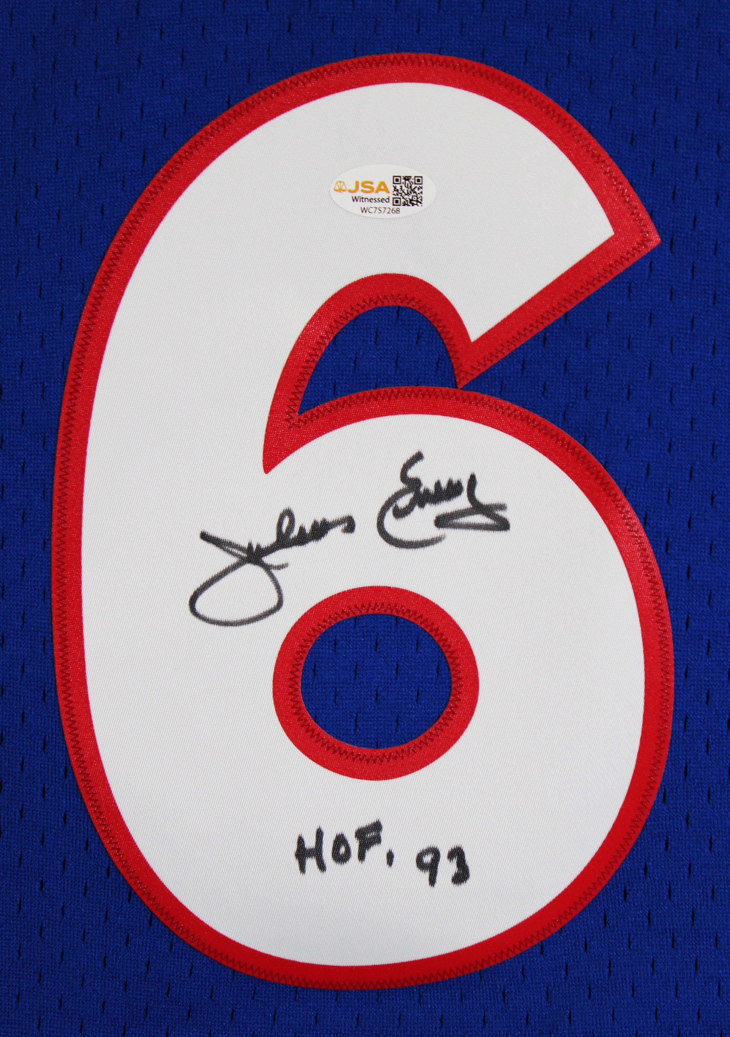 76ers Julius "Dr. J." Erving Signed Blue M&N 1976-77 HWC Swingman Jersey JSA Wit