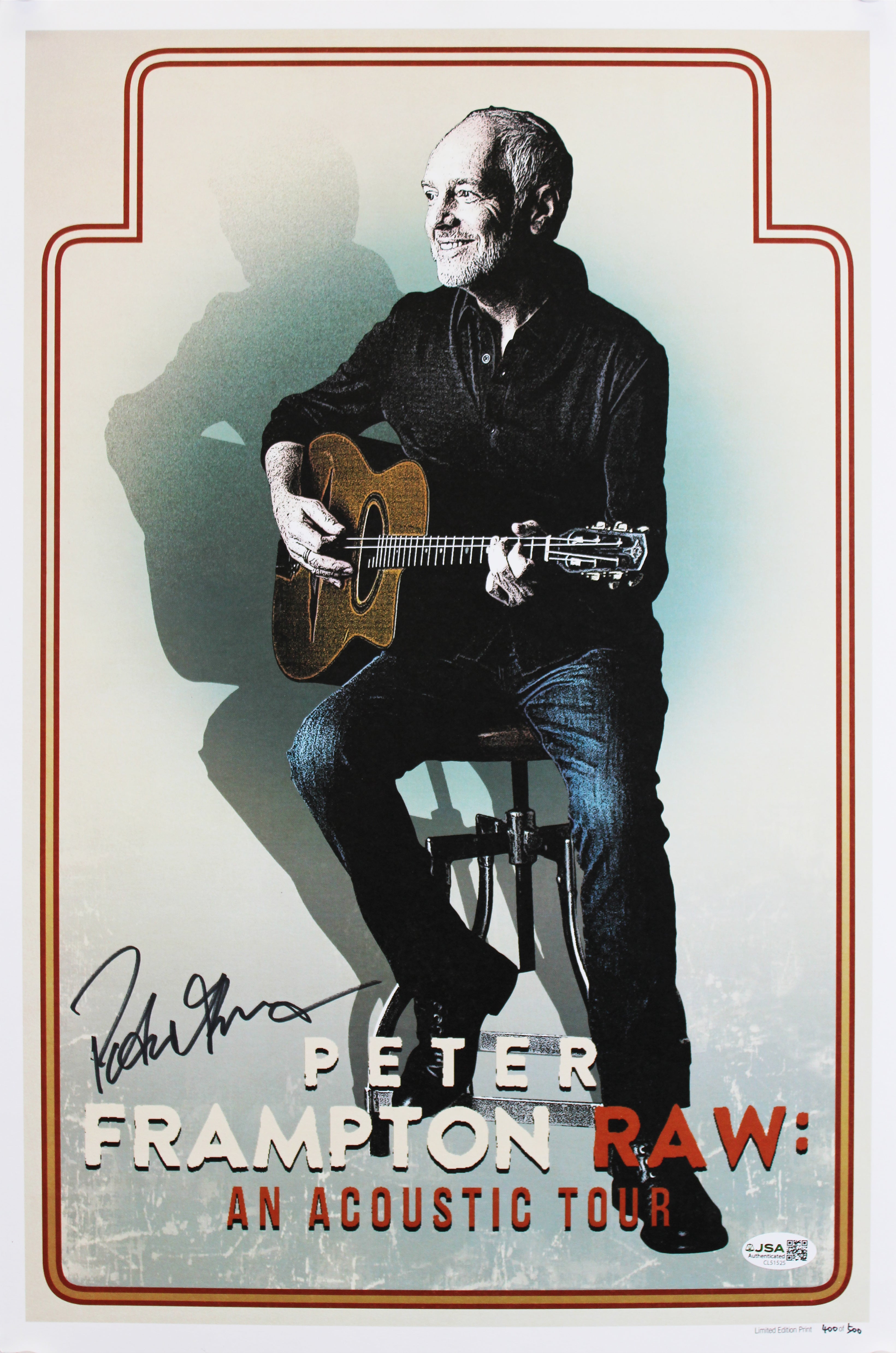 Peter Frampton Authentic Signed 12x18 Raw: An Acoustic Tour Poster JSA #CL51525