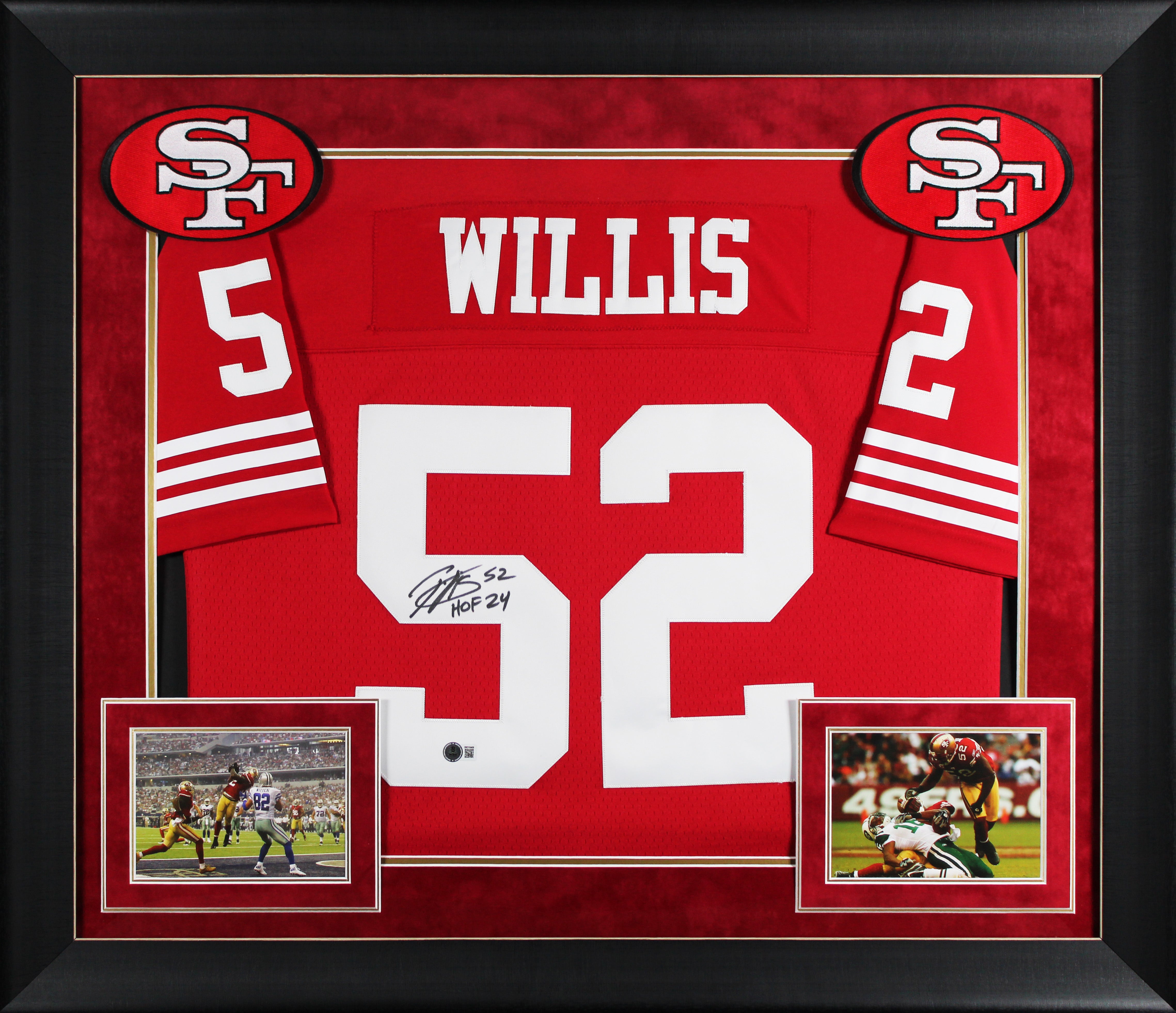49ers Patrick Willis "HOF 24" Signed Red M&N Framed Jersey BAS Witnessed