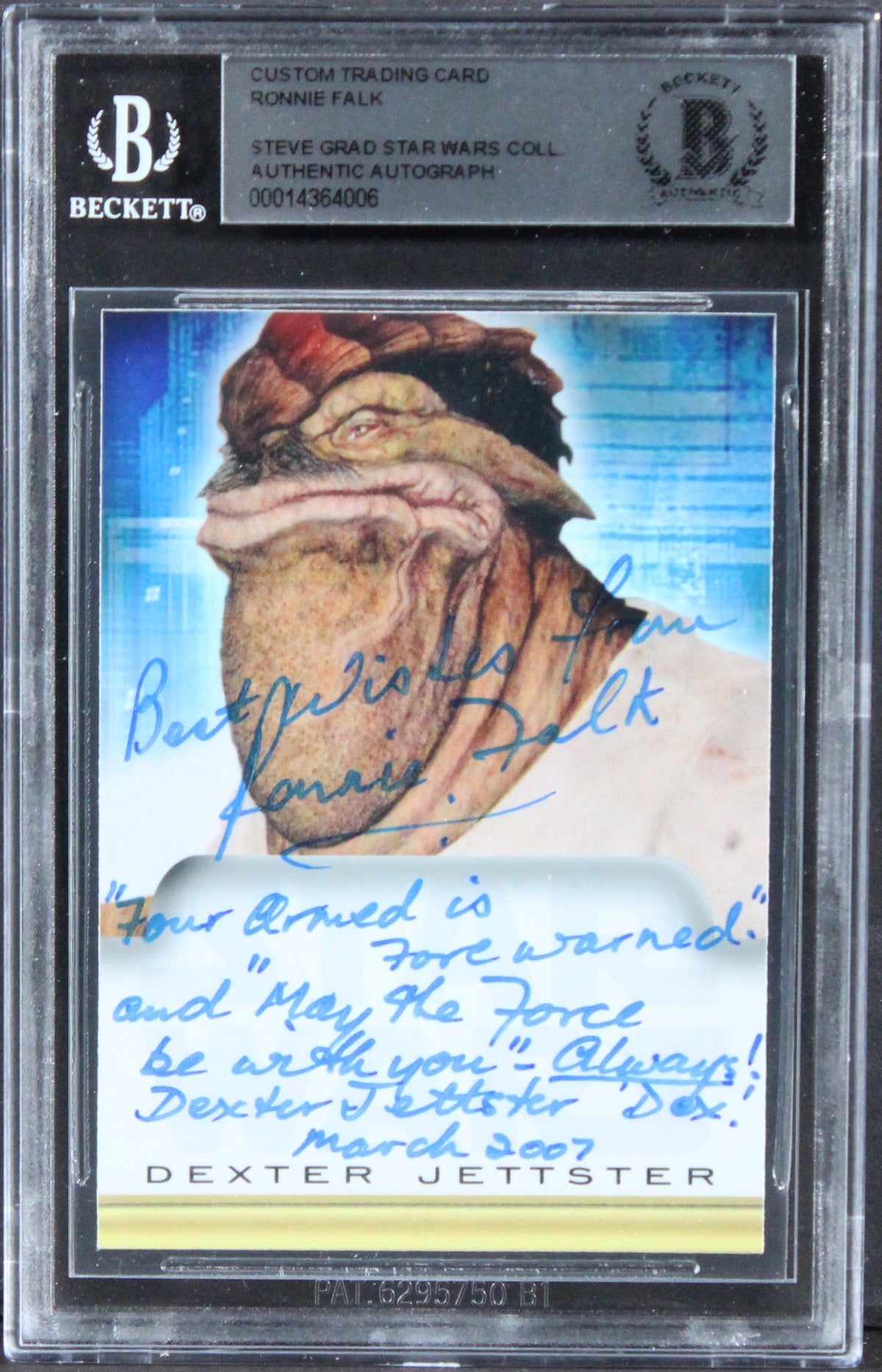 Ronnie Faulk Star Wars W/ Inscription Signed Custom Trading Card BAS Slabbed 2