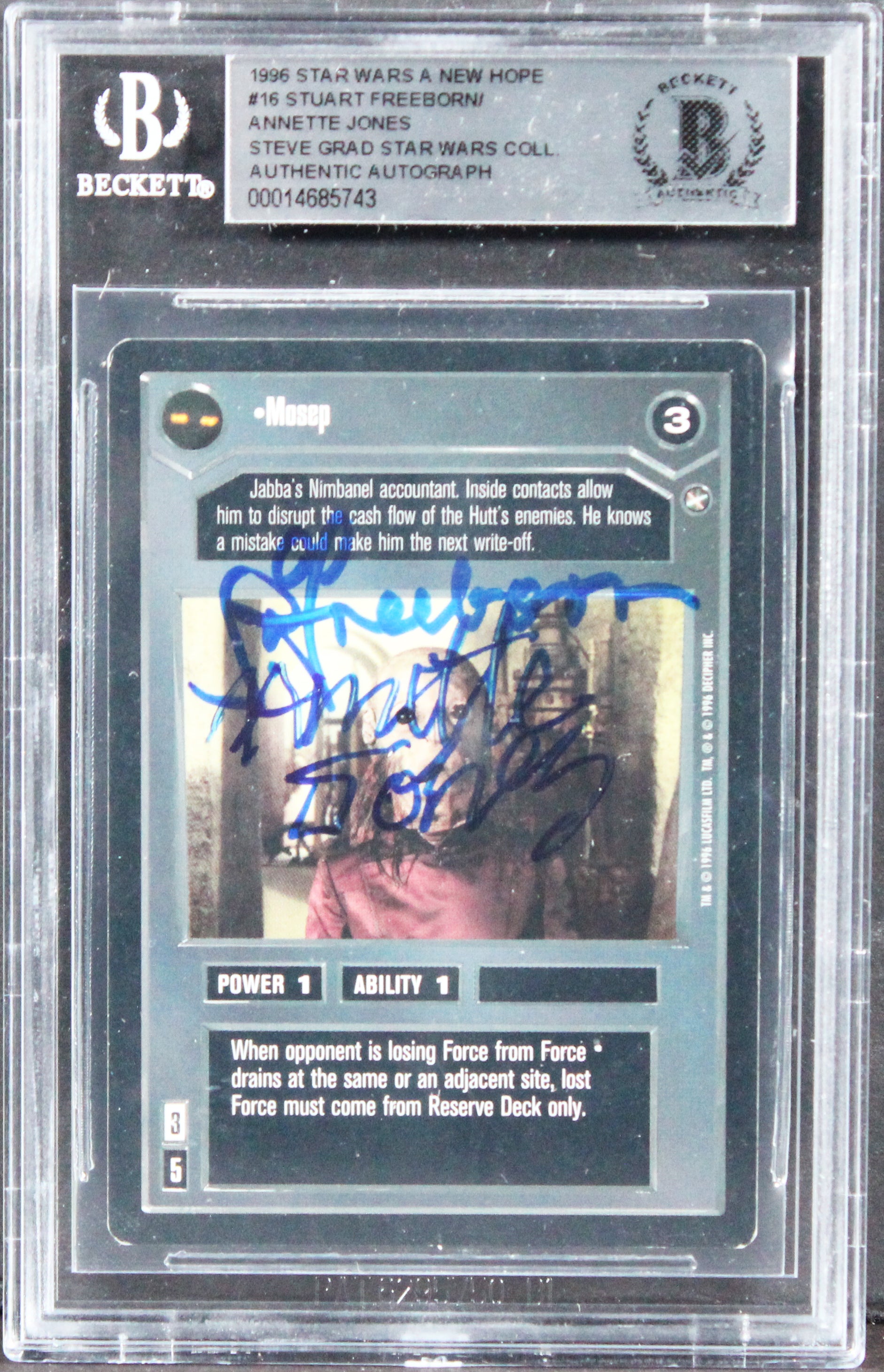 Star Wars (2) Freeborn & Jones Signed 1996 A New Hope #16 Card BAS Slabbed