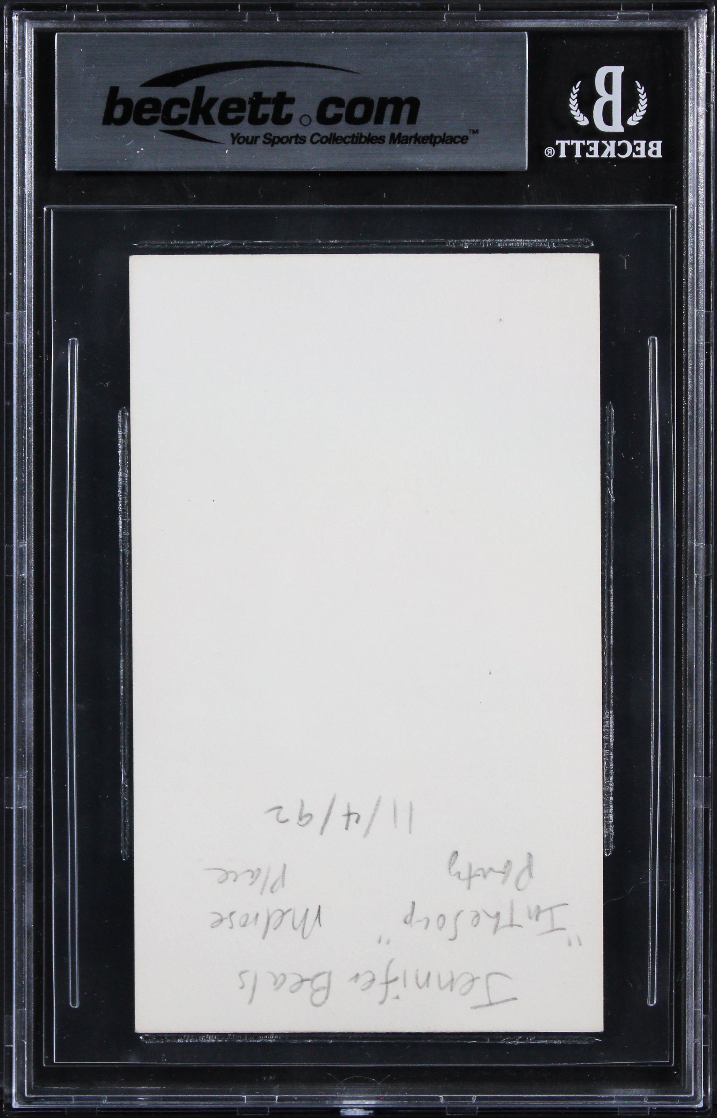 Jennifer Beals Flashdance Authentic Signed 3x5 Index Card BAS Slabbed 3
