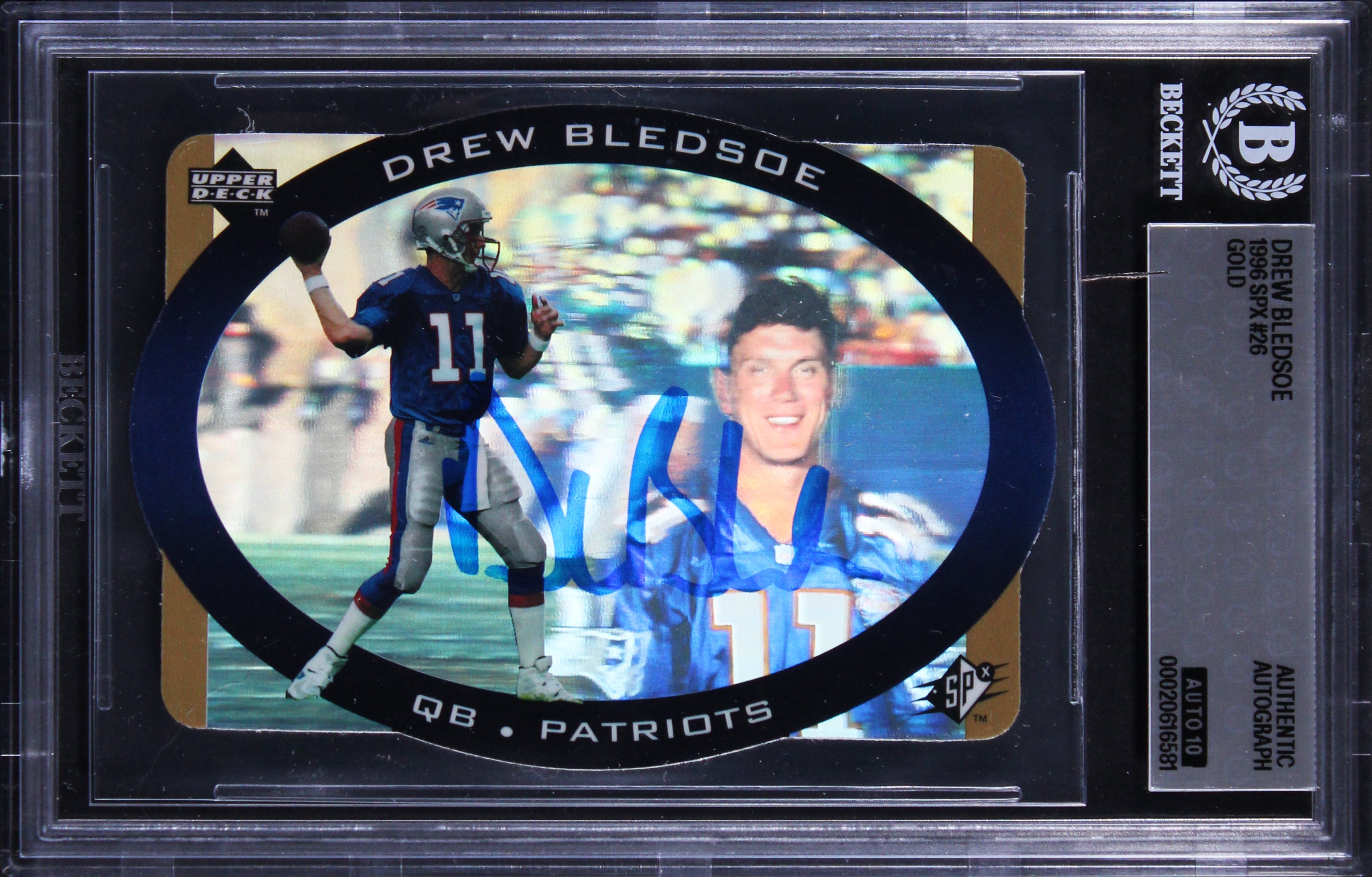 Patriots Drew Bledsoe Signed 1996 SPX Gold #26 Card Auto Grade 10! BAS Slabbed
