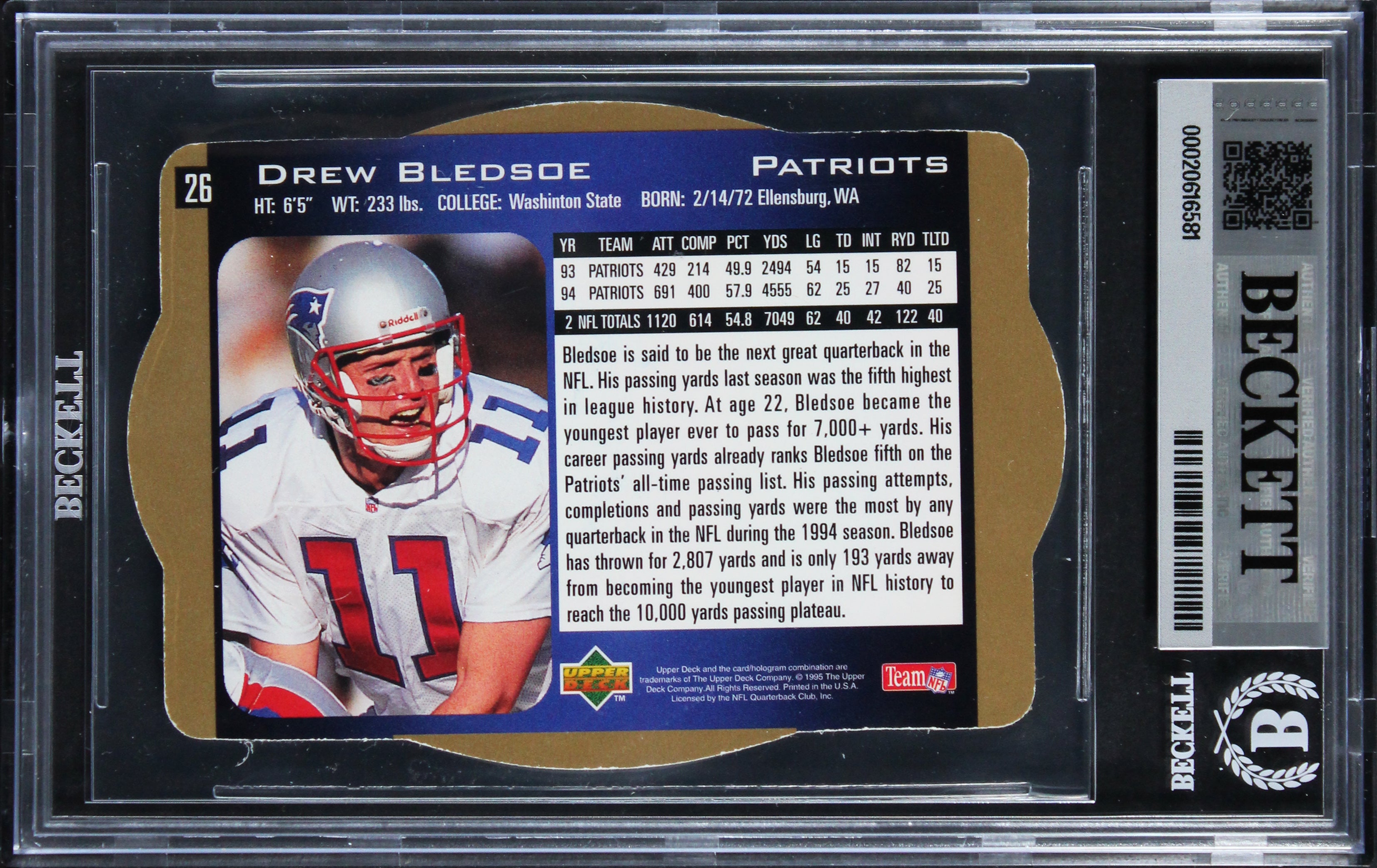 Patriots Drew Bledsoe Signed 1996 SPX Gold #26 Card Auto Grade 10! BAS Slabbed