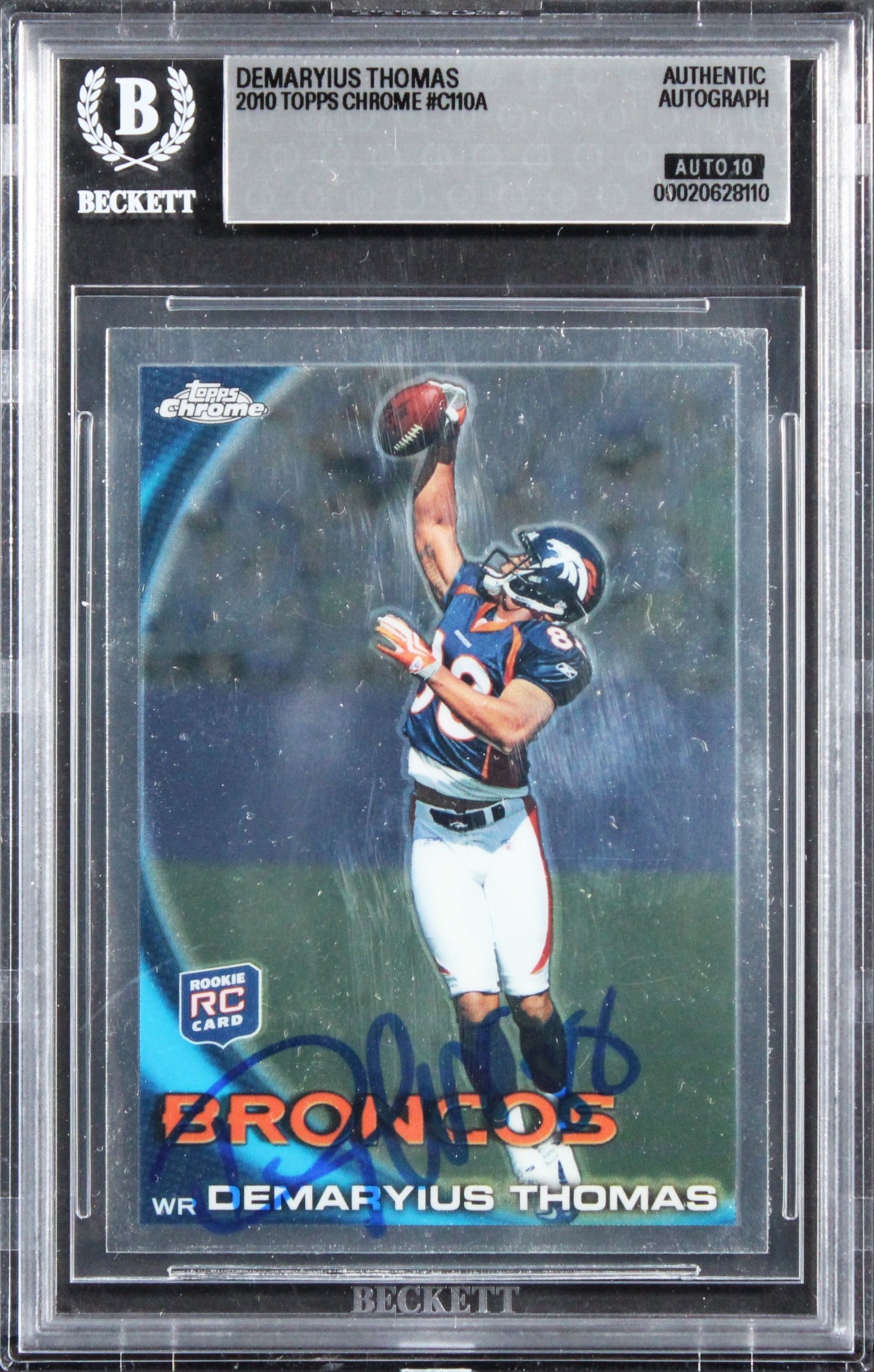 Demaryius Thomas Signed 2010 Topps Chrome #C110A Rookie Card Auto 10! BAS Slab