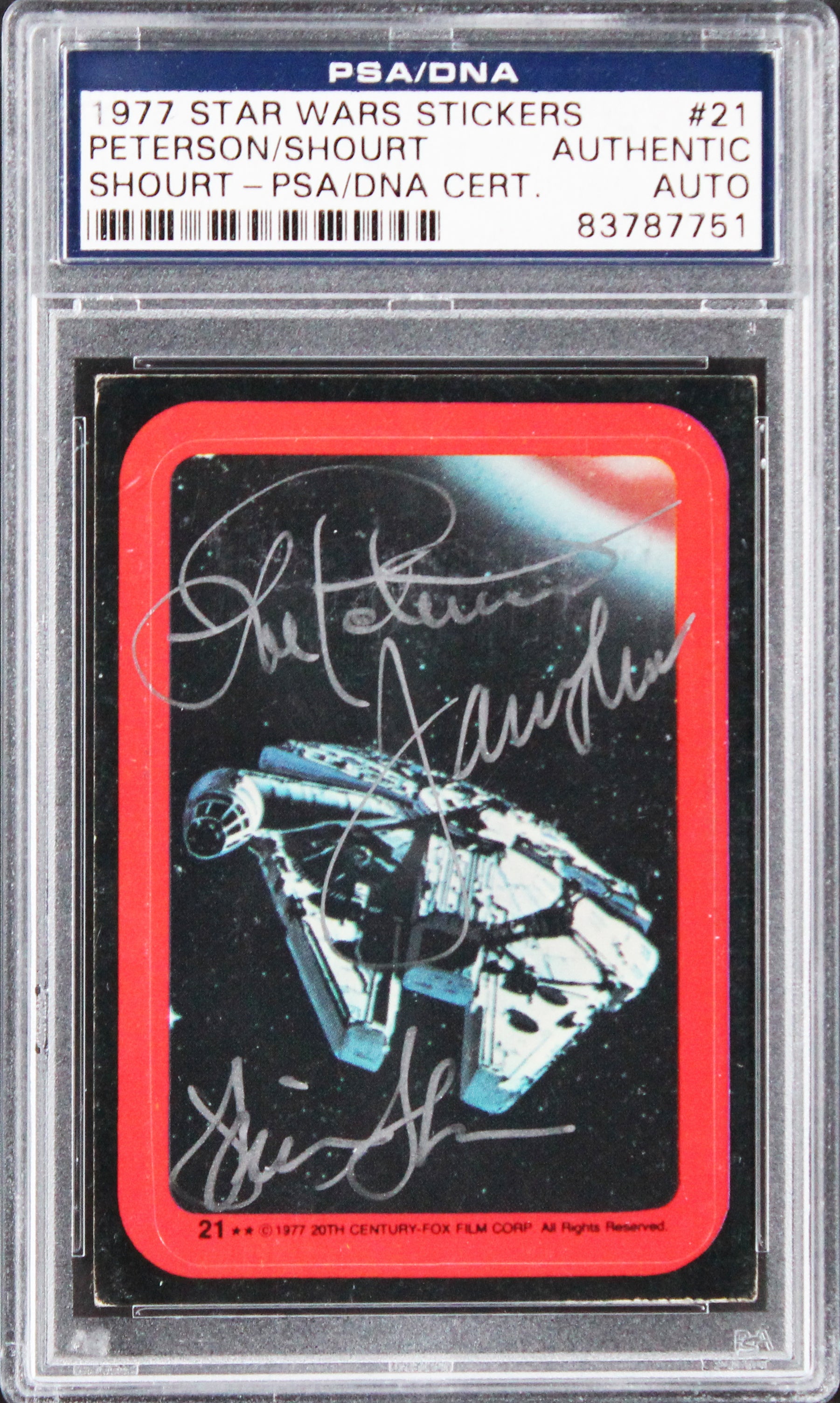 Star Wars (2) Peterson & Shourt Signed 1977 SW Stickers #21 Card PSA/DNA Slab