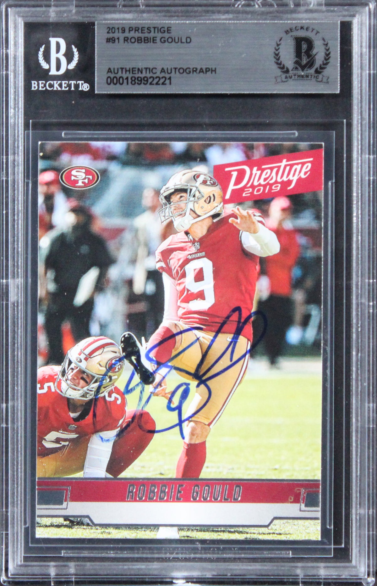 49ers Robbie Gould Authentic 2019 Prestige #91 Card Autographed BAS Slabbed