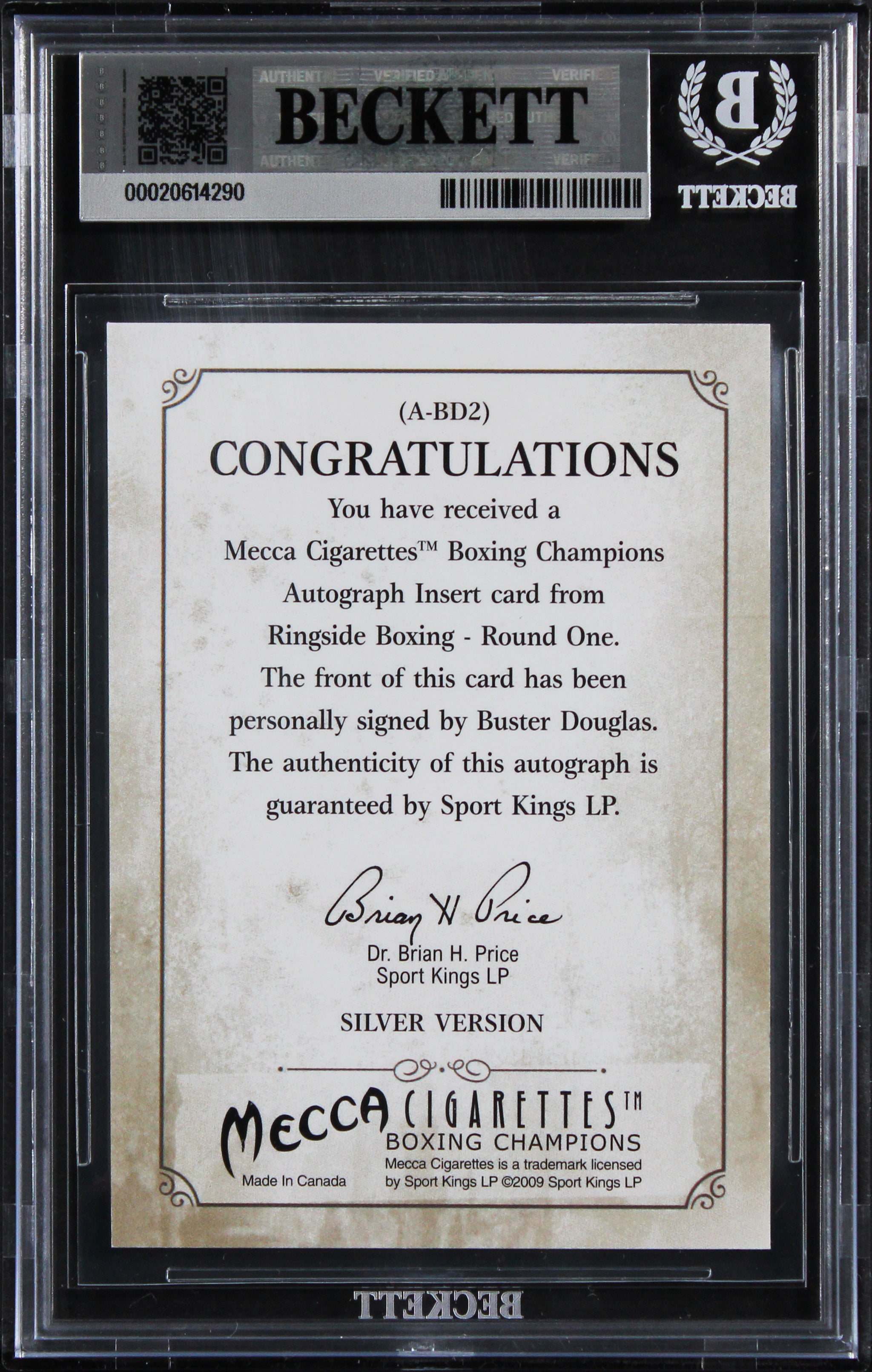 Buster Douglas Signed 2010 Ringside Boxing Round One Auto #ABD2 Card BAS Slabbed