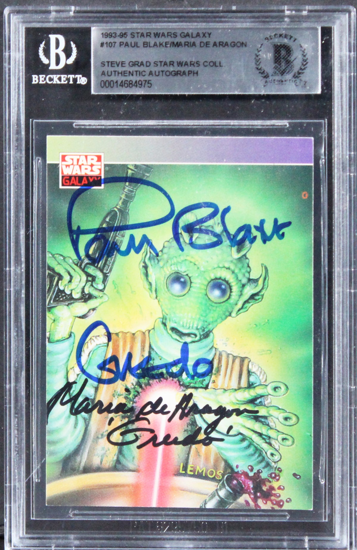 Star Wars (2) Blake & De Aragon W/ Insc Signed 1993 SW Galaxy #107 Card BAS Slab