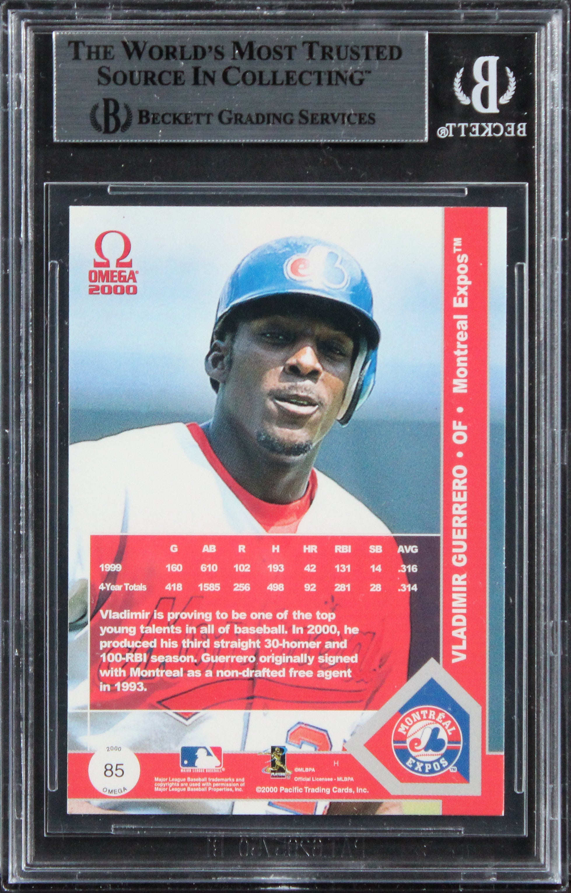 Expos Vladimir Guerrero Authentic Signed 2000 Pacific Omega #85 Card BAS Slabbed