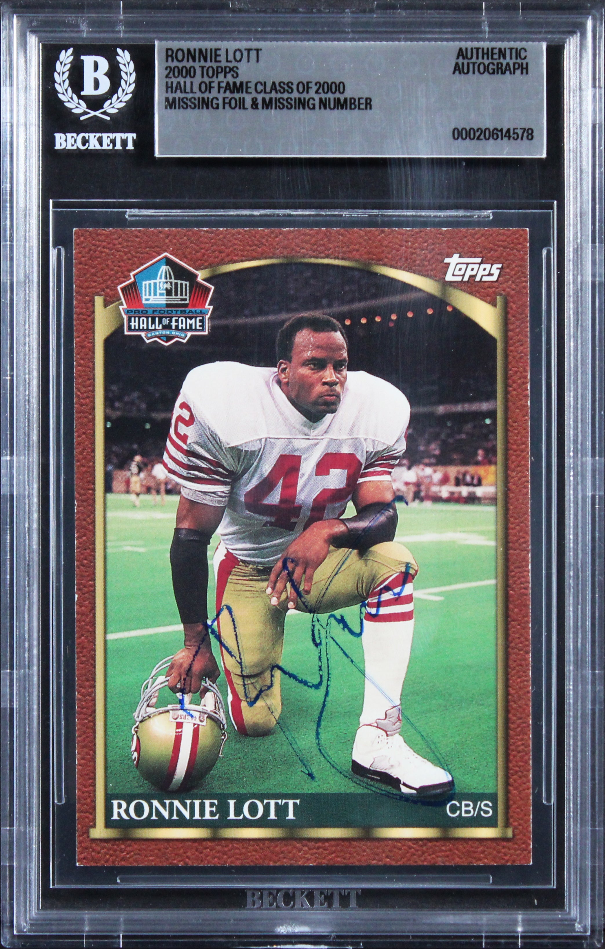 49ers Ronnie Lott Signed 2000 Topps Hall Of Fame Class Of 2000 Card BAS Slab 3