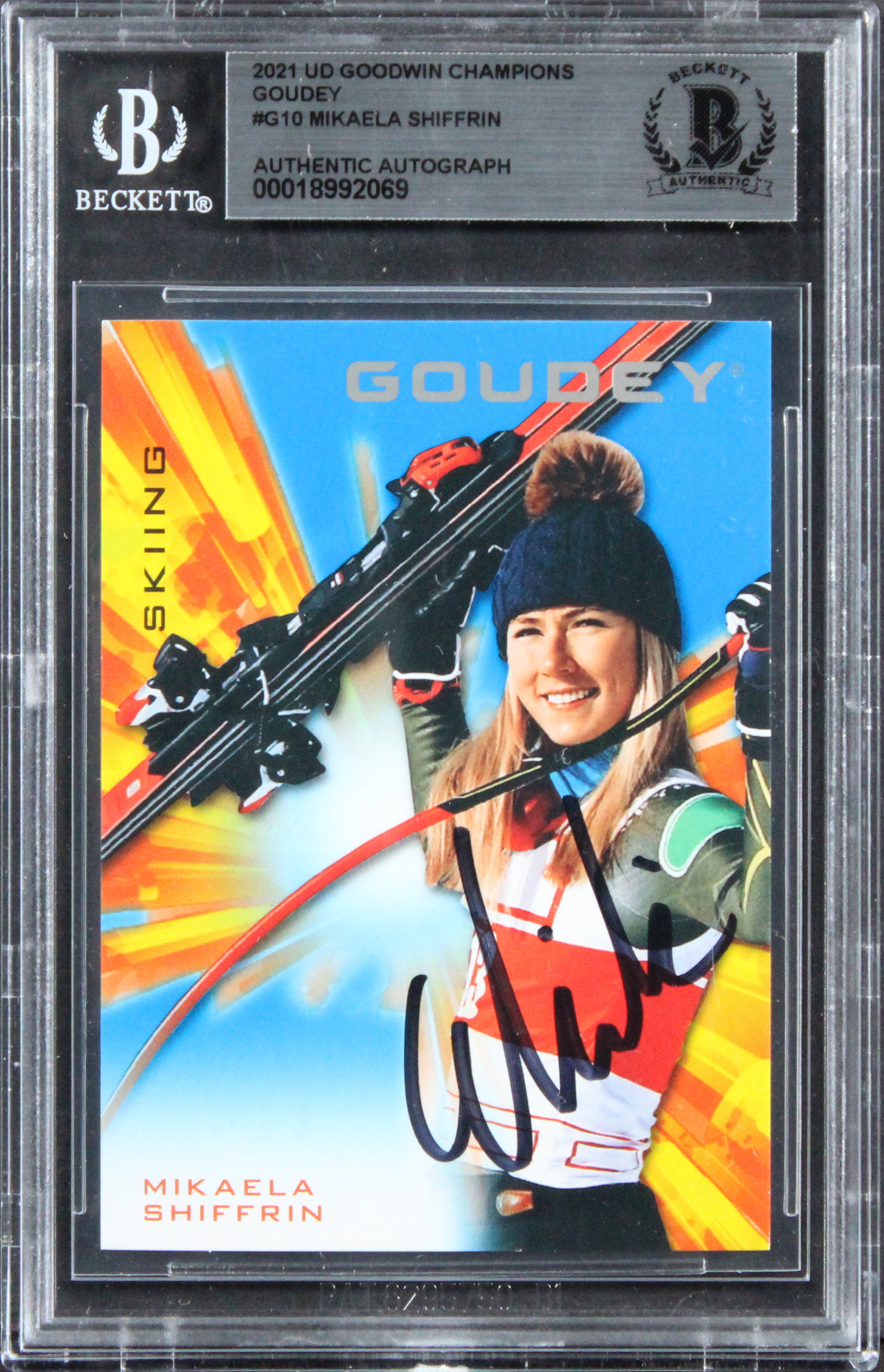Mikaela Shiffrin Signed 2021 UD Goodwin Champions Goudey #G10 Card BAS Slabbed