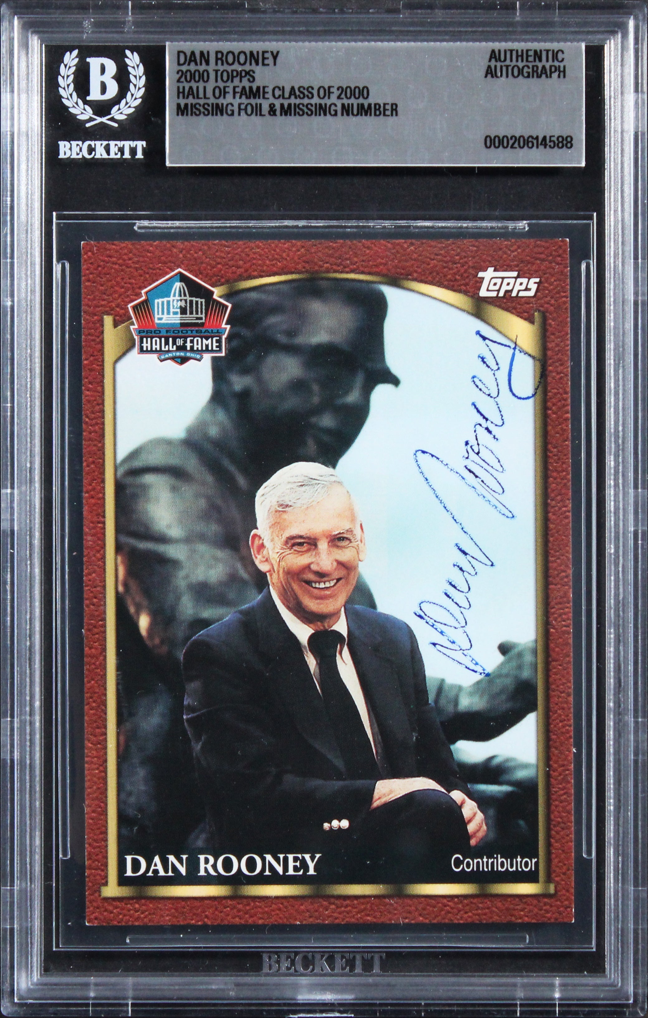 Steelers Dan Rooney Signed 2000 Topps Hall Of Fame Class Of 2000 Card BAS Slab 5