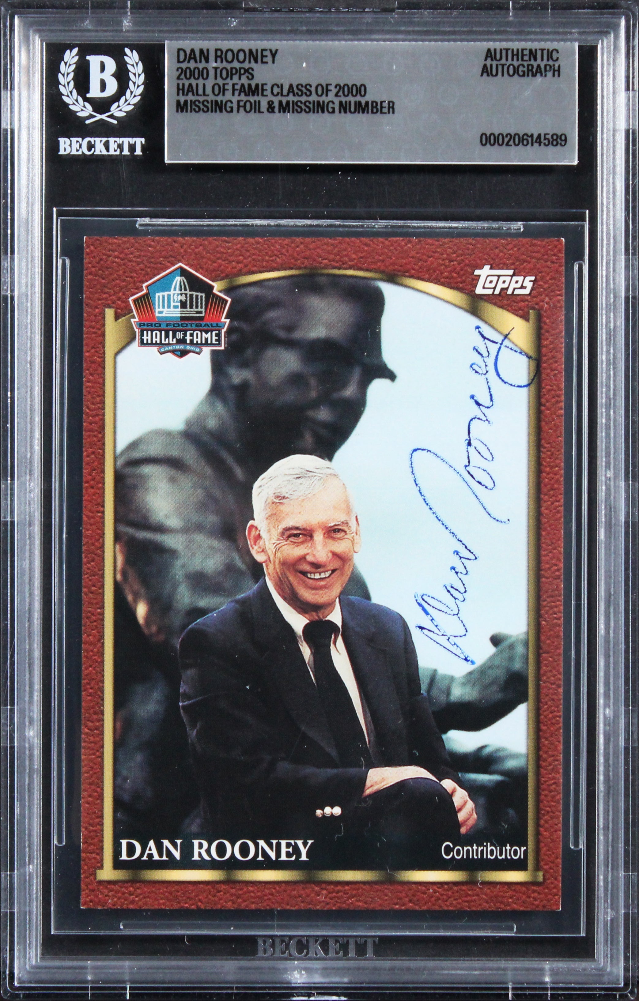 Steelers Dan Rooney Signed 2000 Topps Hall Of Fame Class Of 2000 Card BAS Slab 6