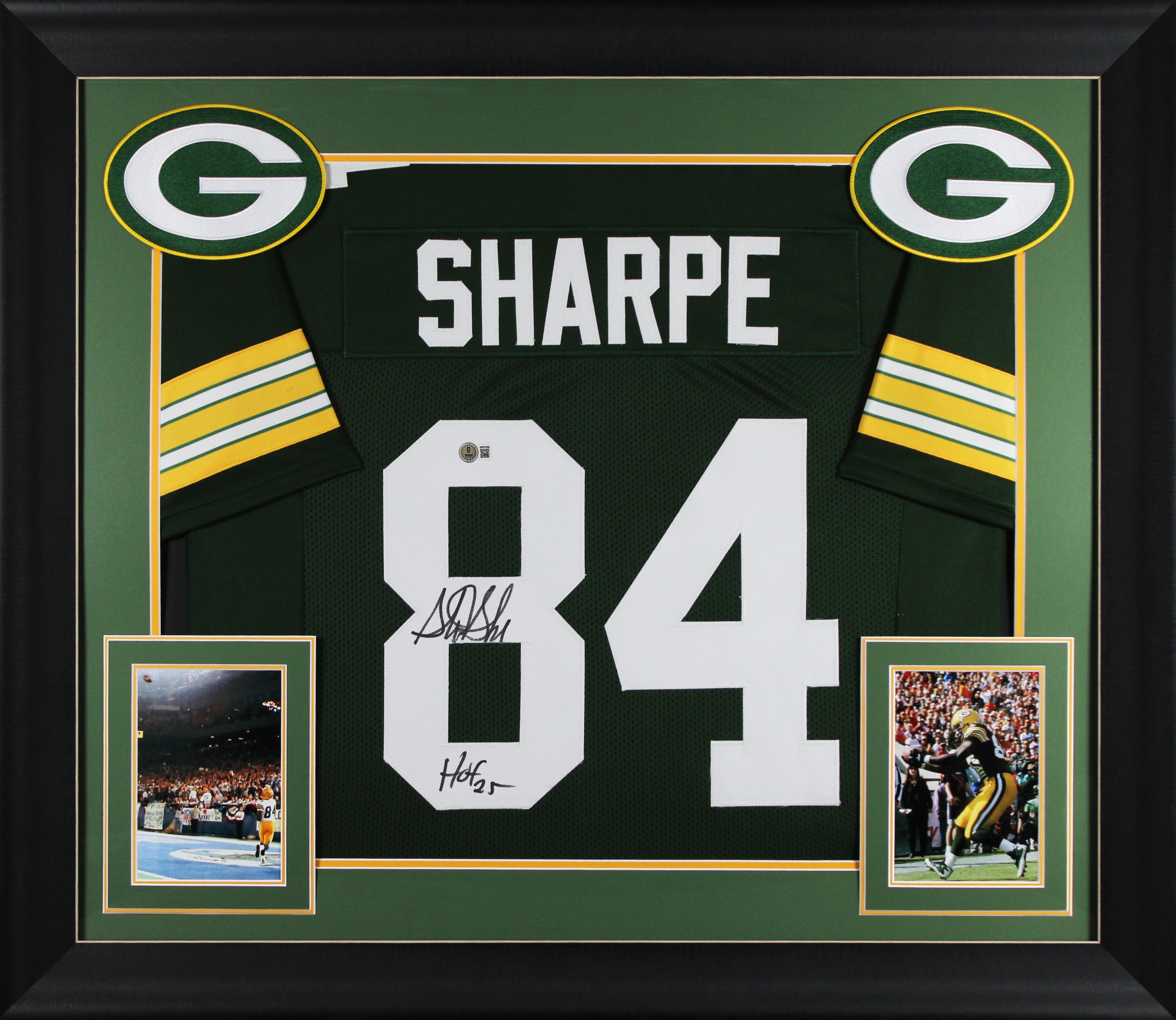 Sterling Sharpe "HOF 25" Signed Green Pro Style Framed Jersey BAS Witnessed