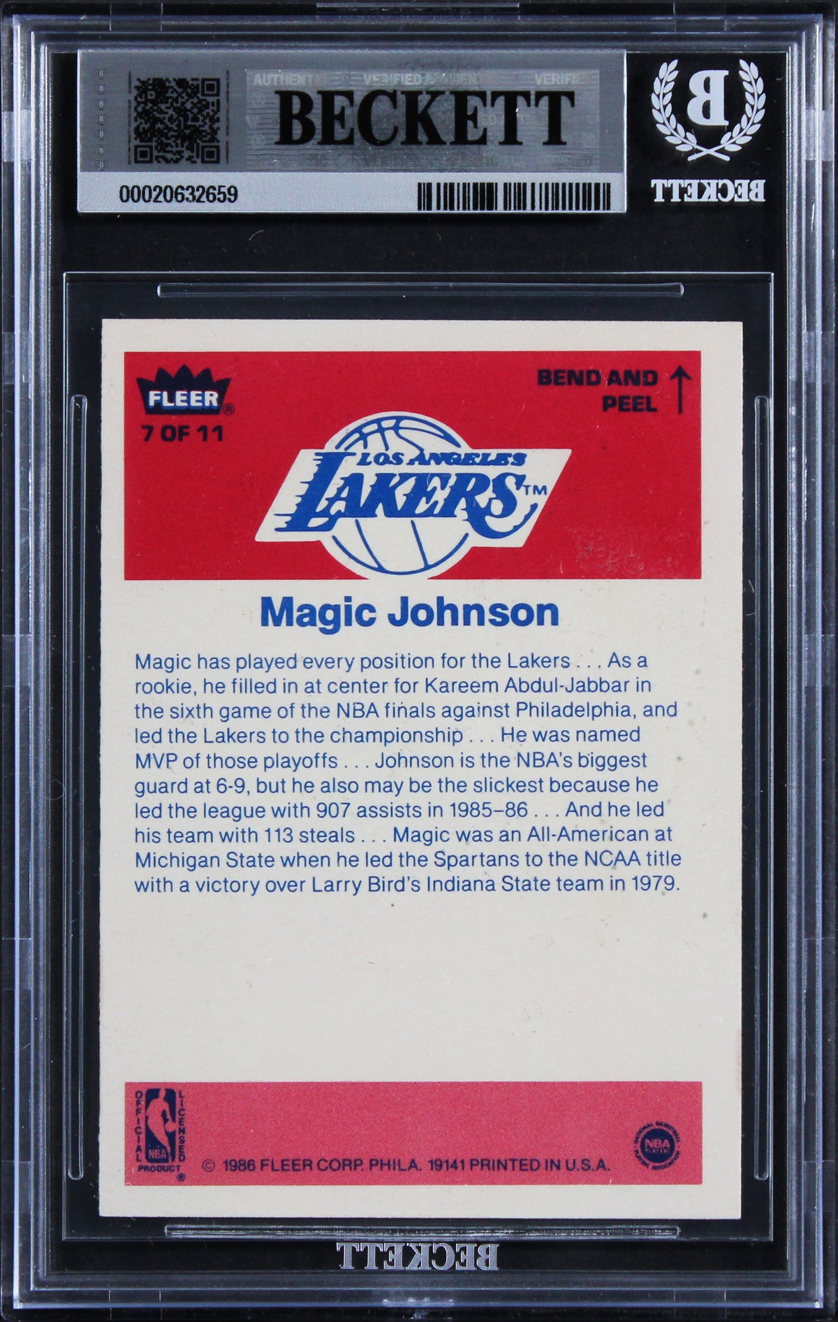 Lakers Magic Johnson Signed 1986 Fleer Stickers #7 Card Auto GM 10! BAS Slabbed